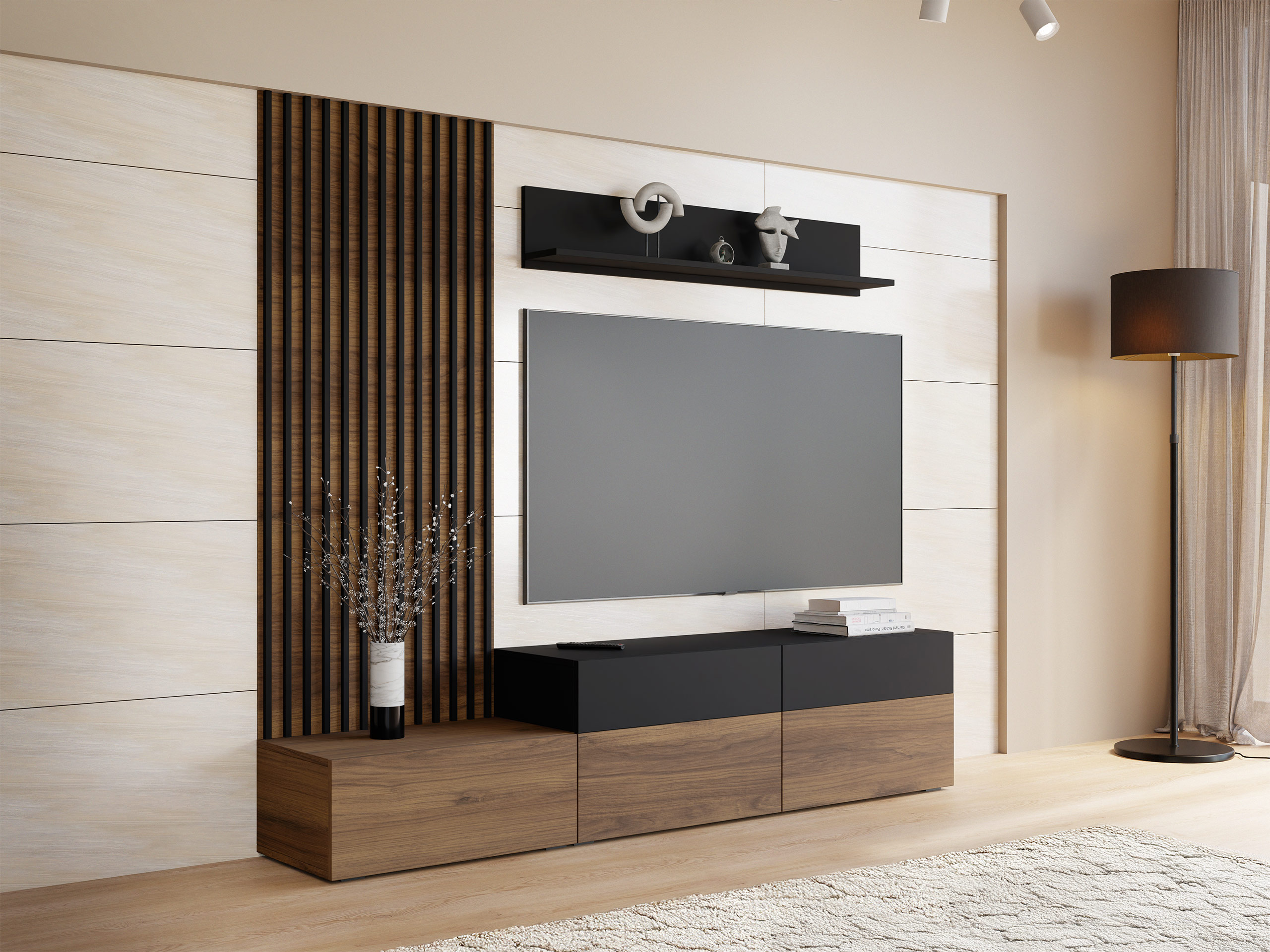 Living room set Comfivo Munium I (Walnut + Black)