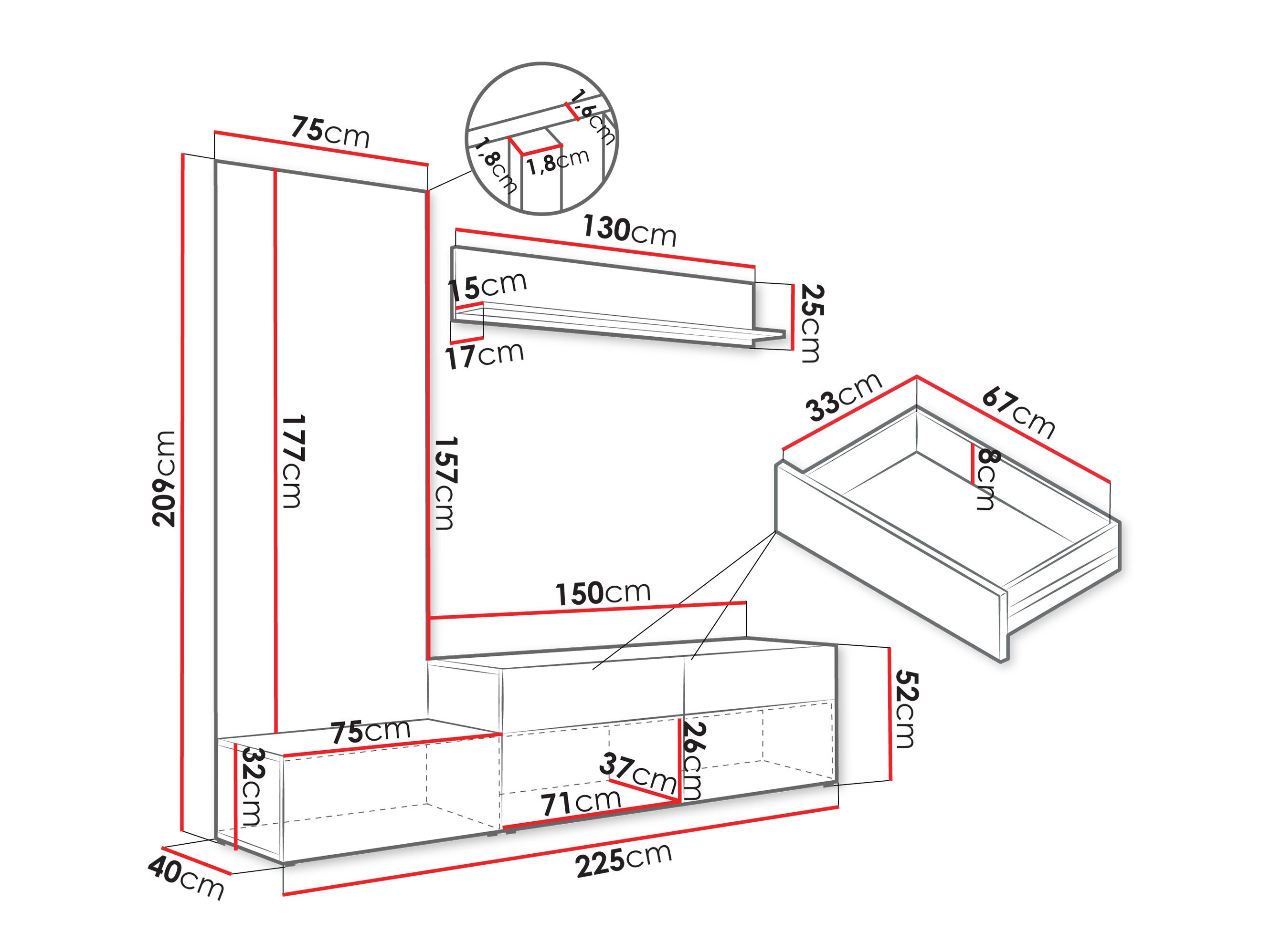 Living room set Comfivo Munium I (White + Oak)