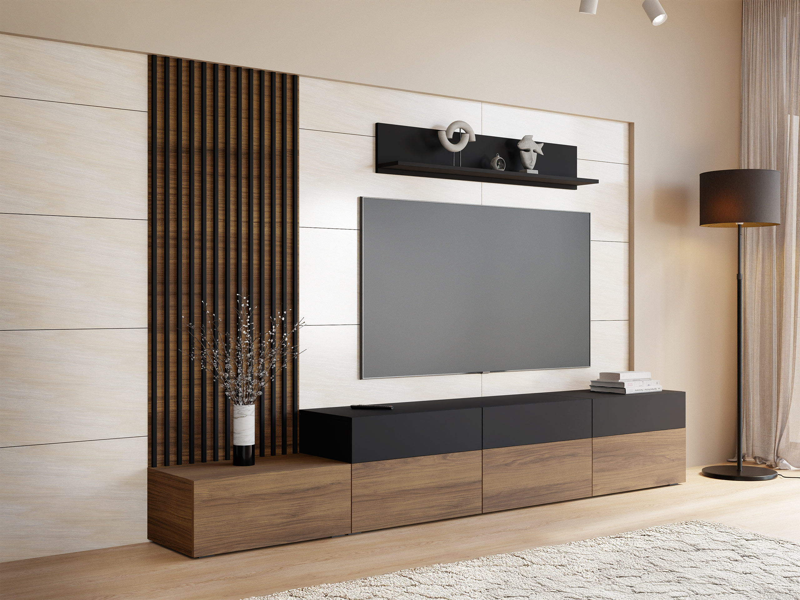 Living room set Comfivo Munium II (Walnut + Black)