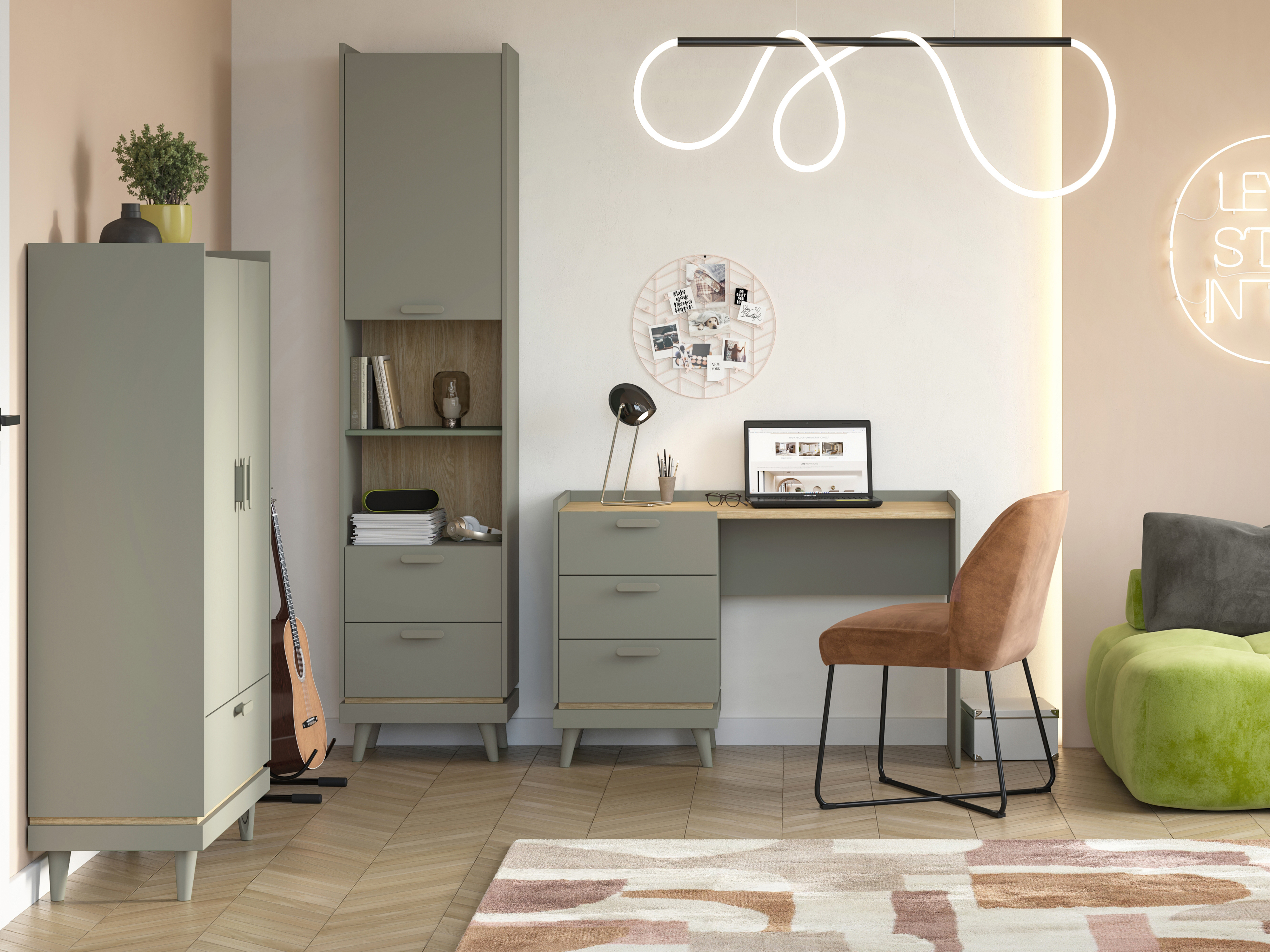 Bookcase Fertalu 106 (Green + Oak)