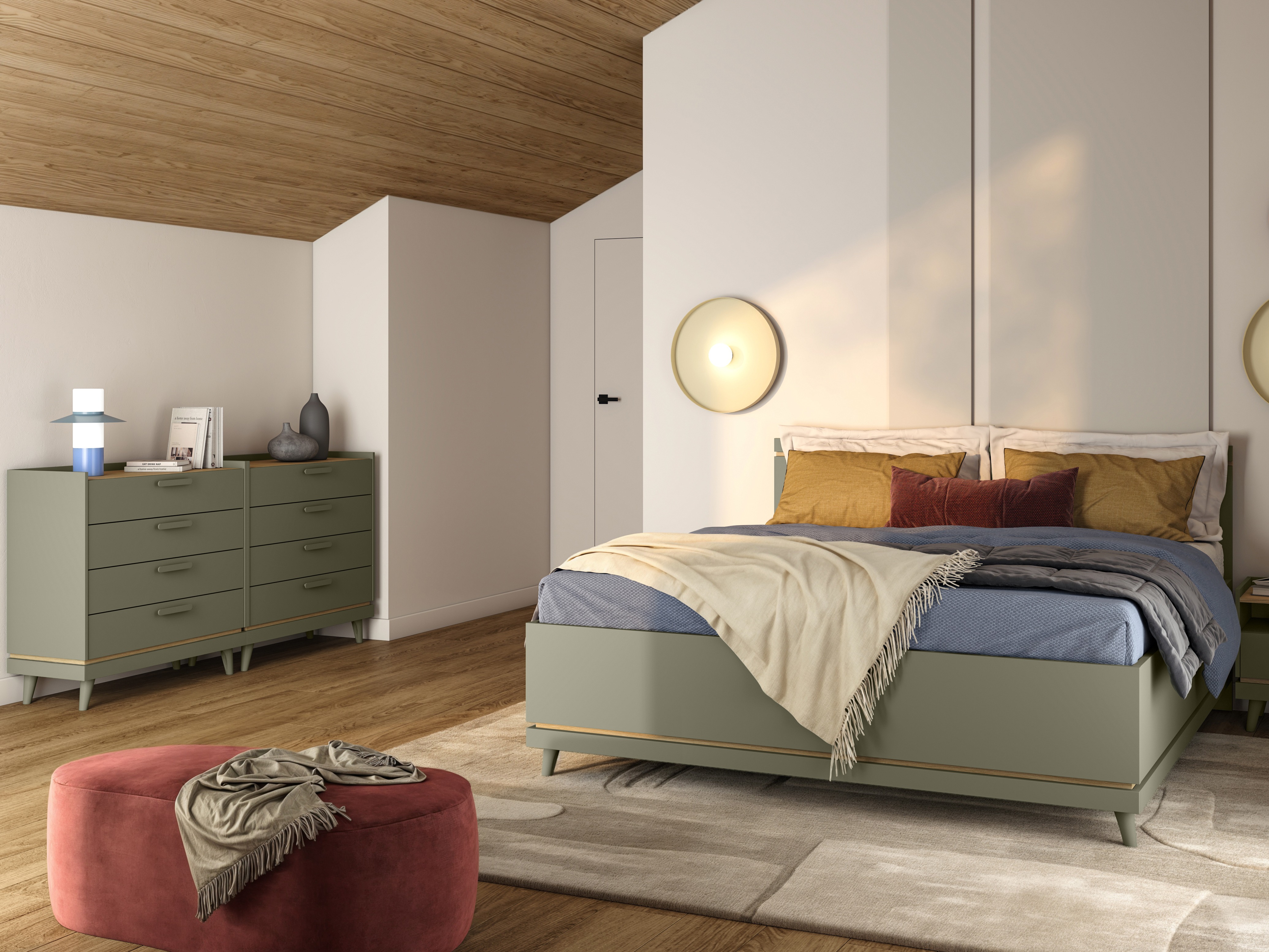 Chest of drawers Fertalu 104 (Green + Oak)