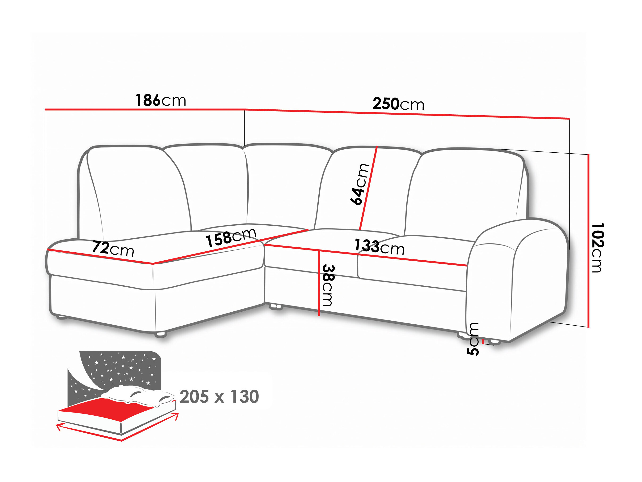 Corner sofa Carson 136 (Vibe 06)