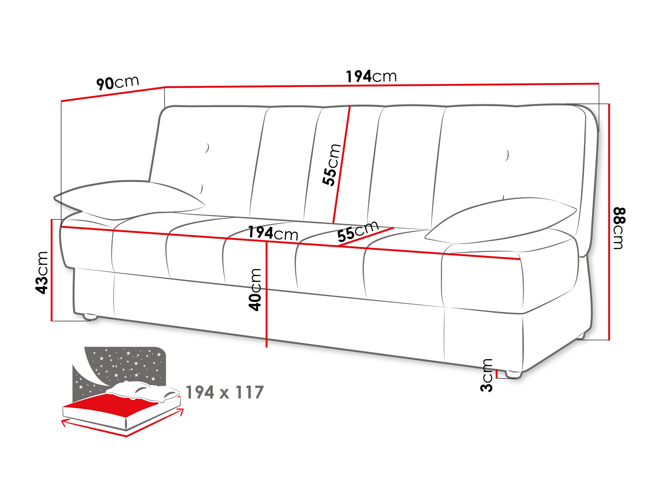 Sofa bed Columbus 120 (Velluto 3)