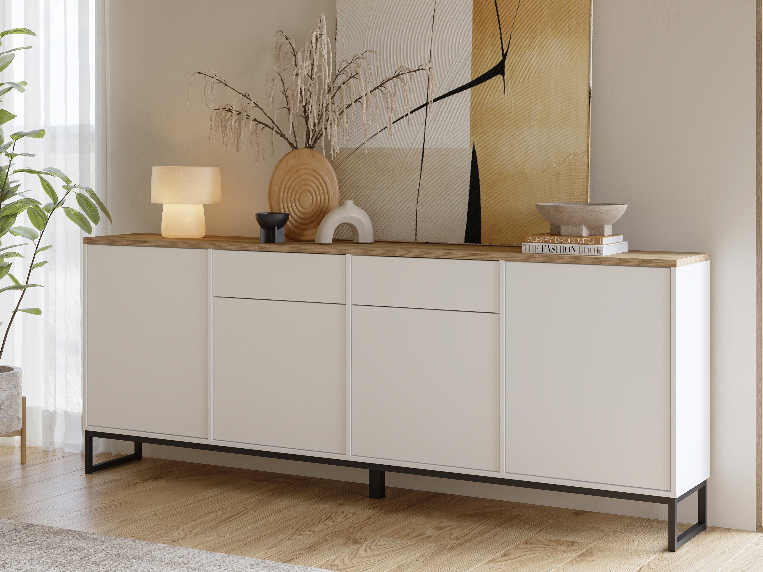 Chest of drawers Camtolo 102 (White + Light oak)