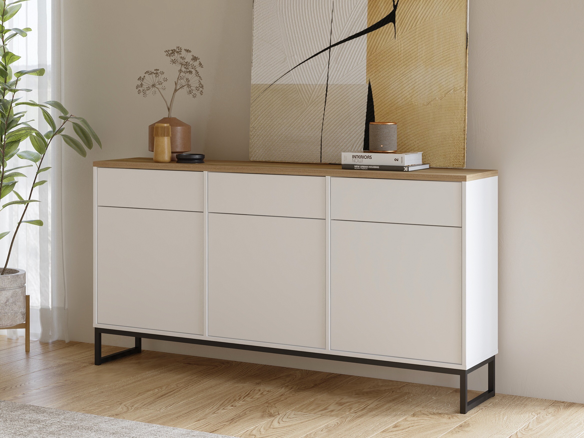Chest of drawers Camtolo 103 (White + Light oak)