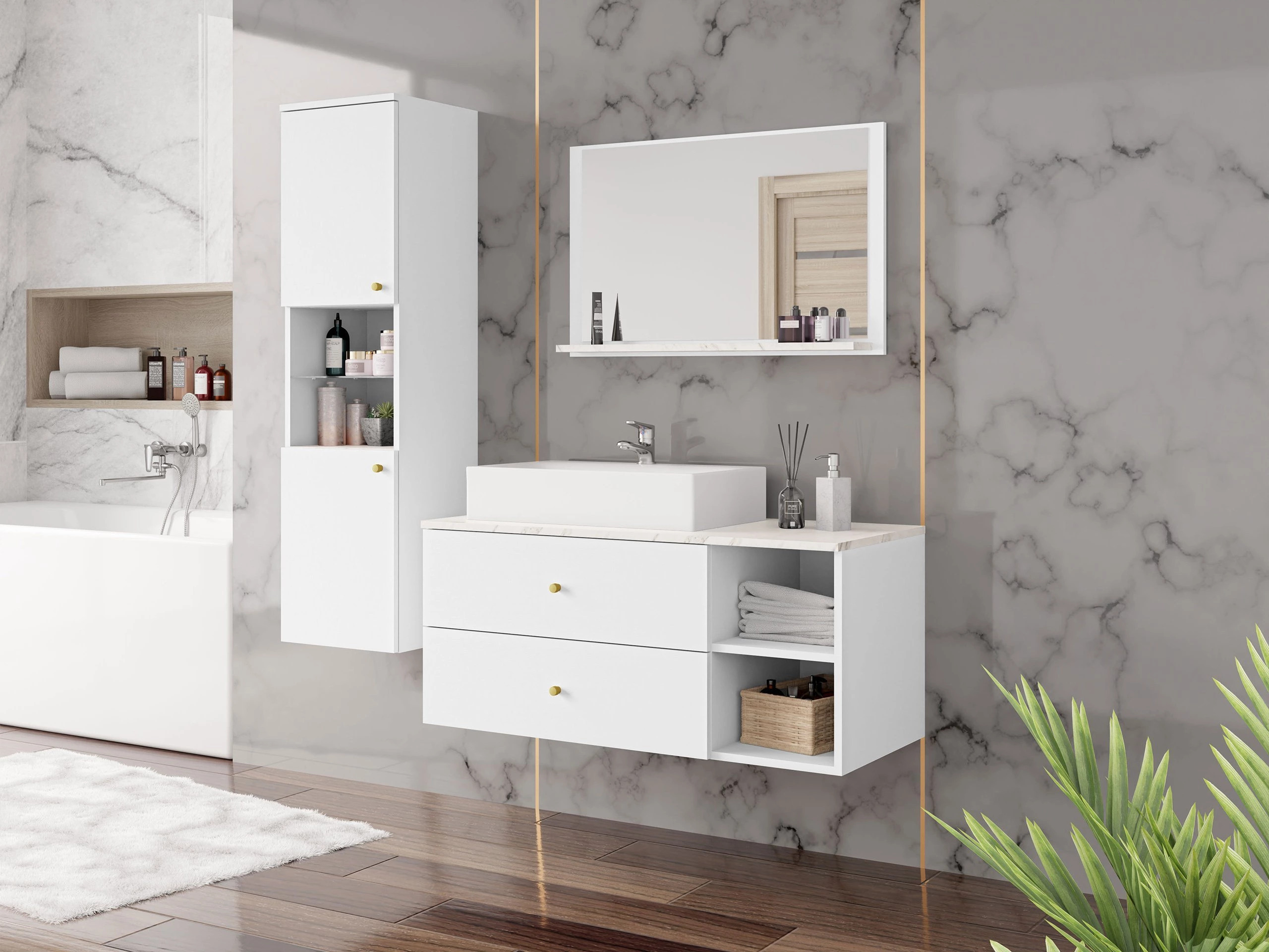 Bathroom mirror Salus (White + White marble)