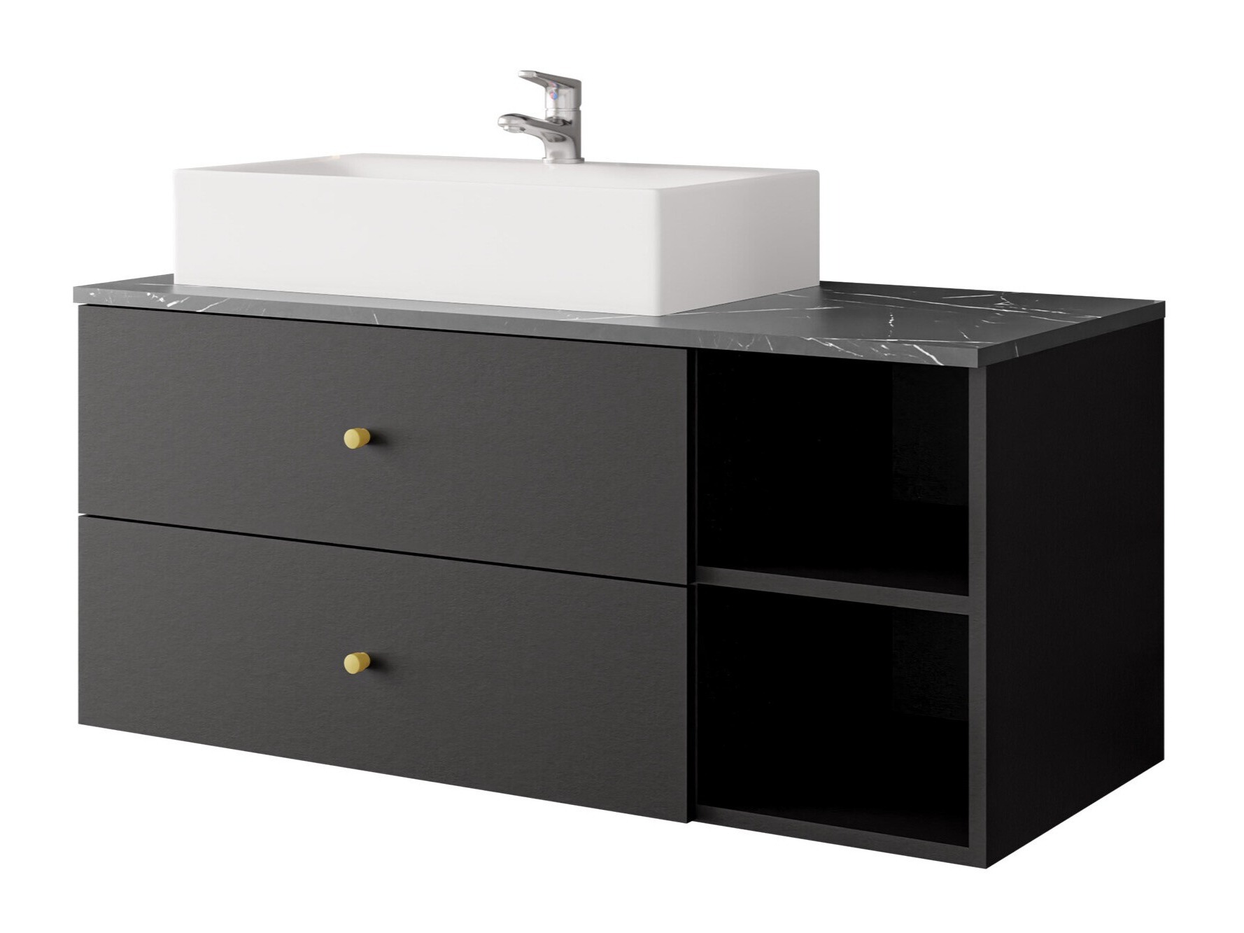 Wall-mounted bathroom cabinet for washbasin Salus (Black + Black marble)