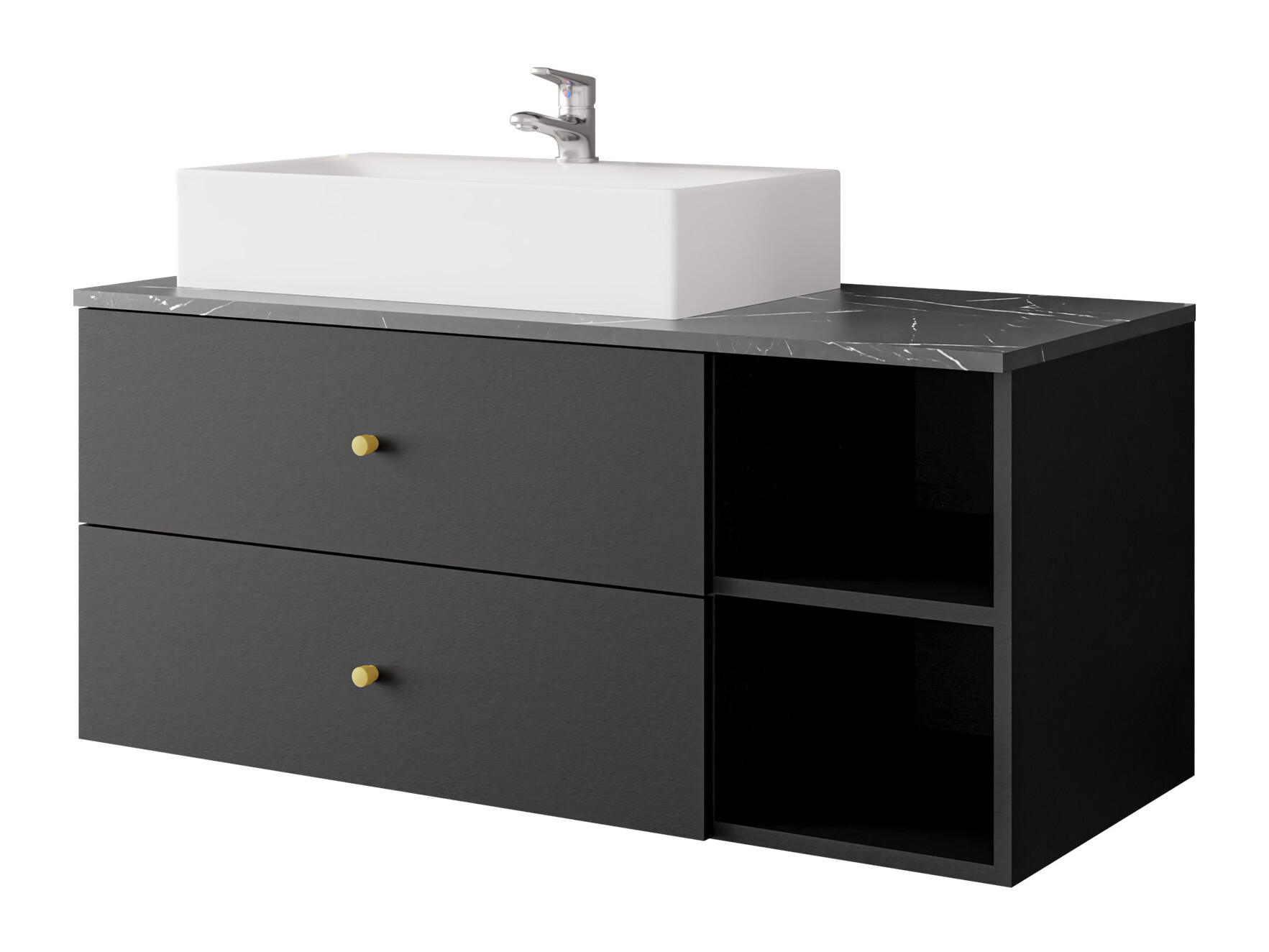 Wall-mounted bathroom cabinet for washbasin Salus (Black + Black marble)