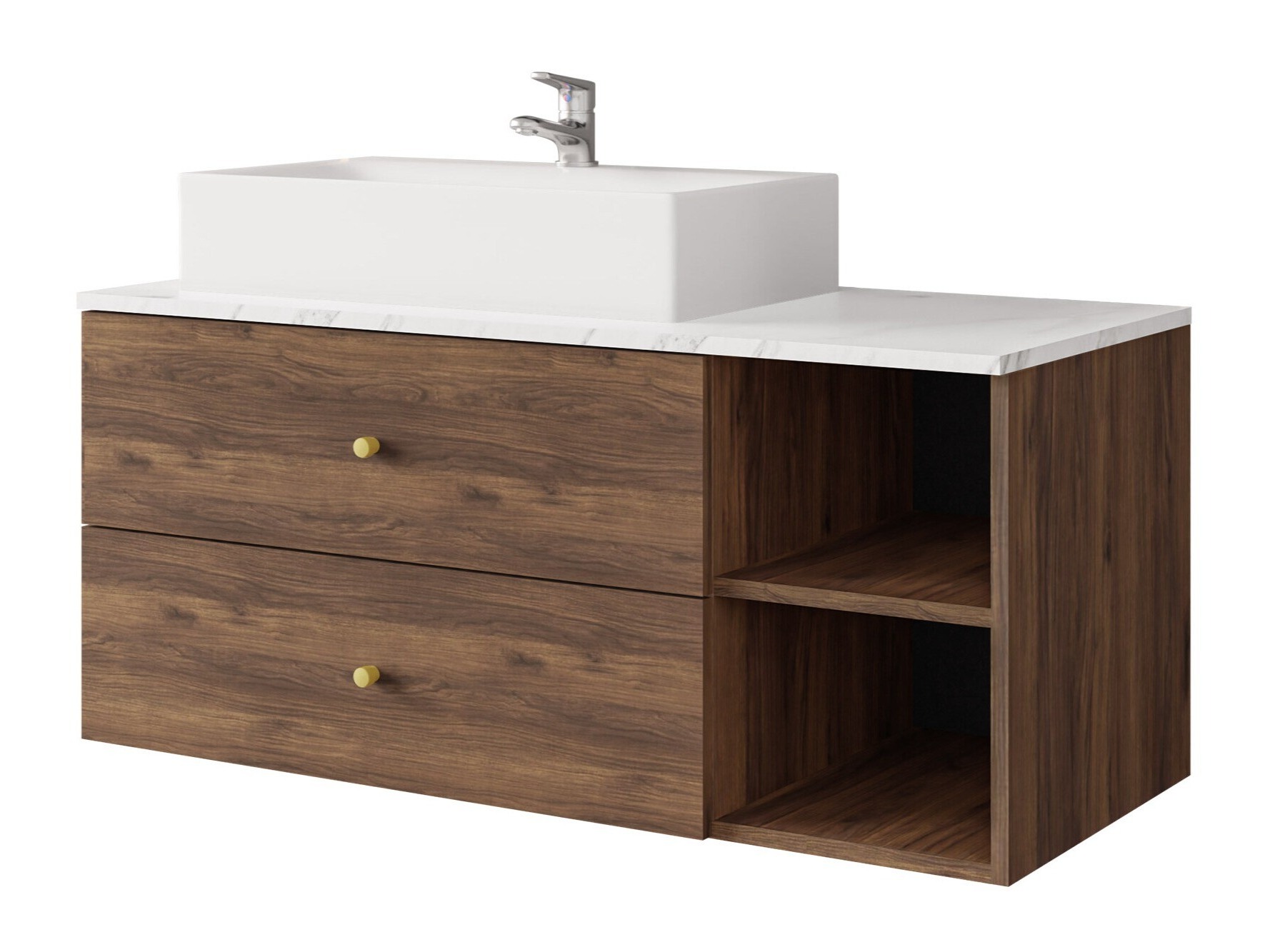 Wall-mounted bathroom cabinet for washbasin Salus (Walnut + White marble)