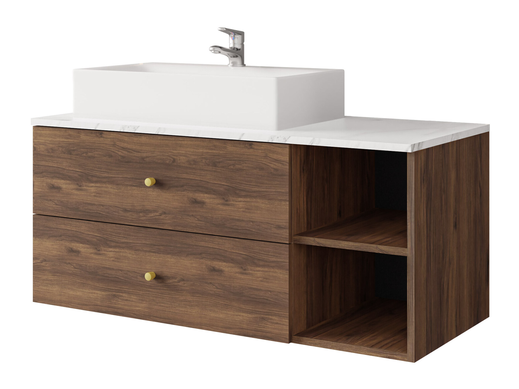 Wall-mounted bathroom cabinet for washbasin Salus (Walnut + White marble)