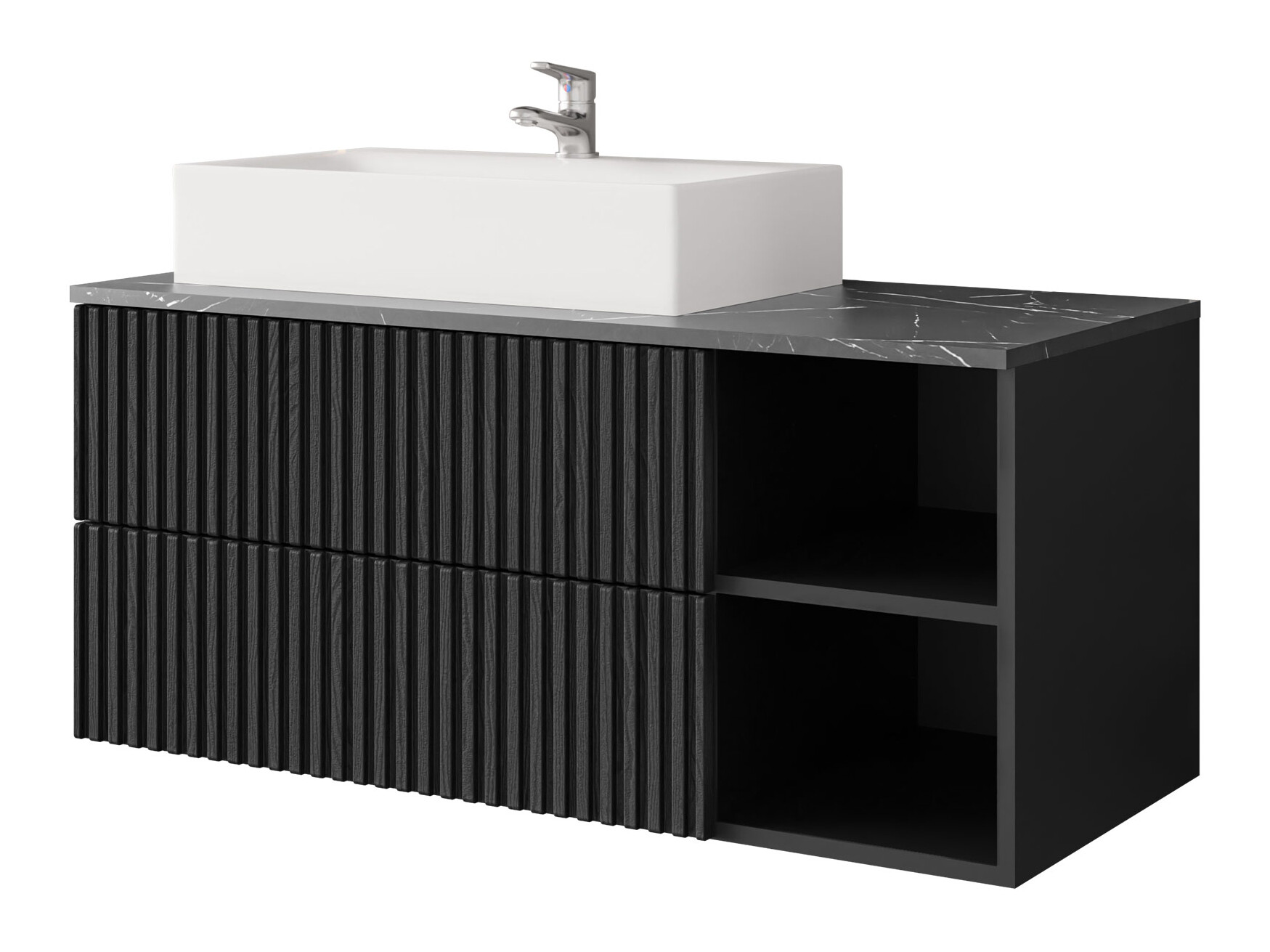 Wall-mounted bathroom cabinet for washbasin Nauta (Black + Black marble)