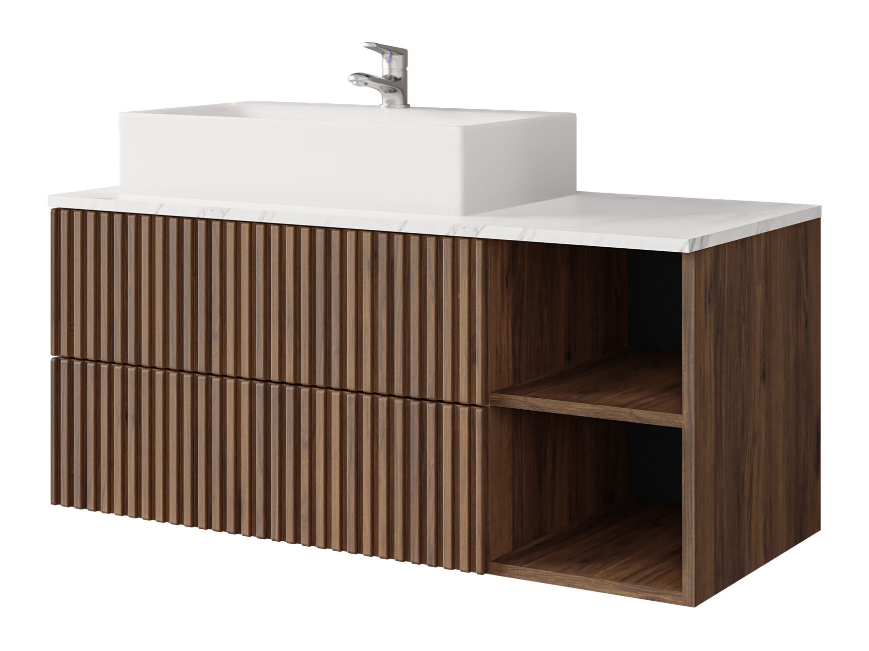 Wall-mounted bathroom cabinet for washbasin Nauta (Walnut + White marble)