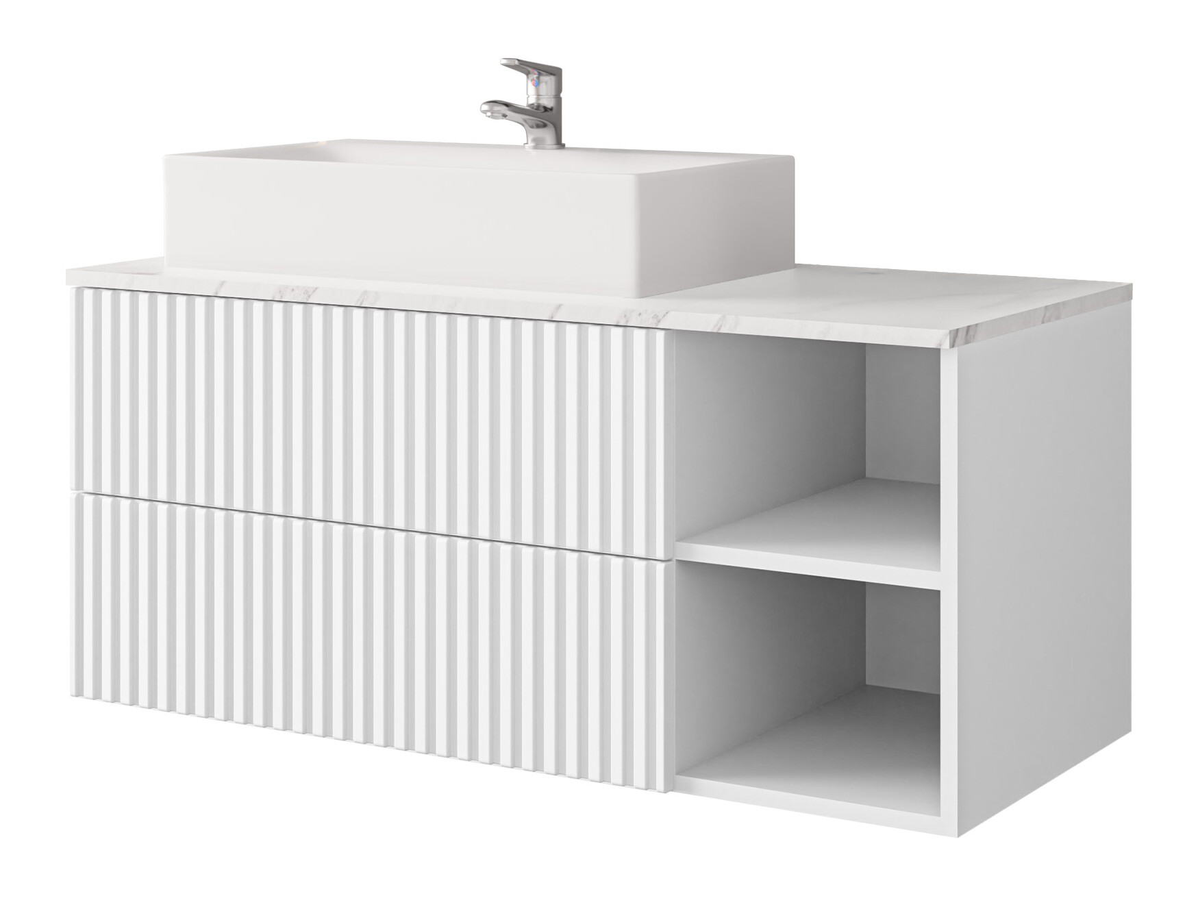 Wall-mounted bathroom cabinet for washbasin Nauta (White + White marble)