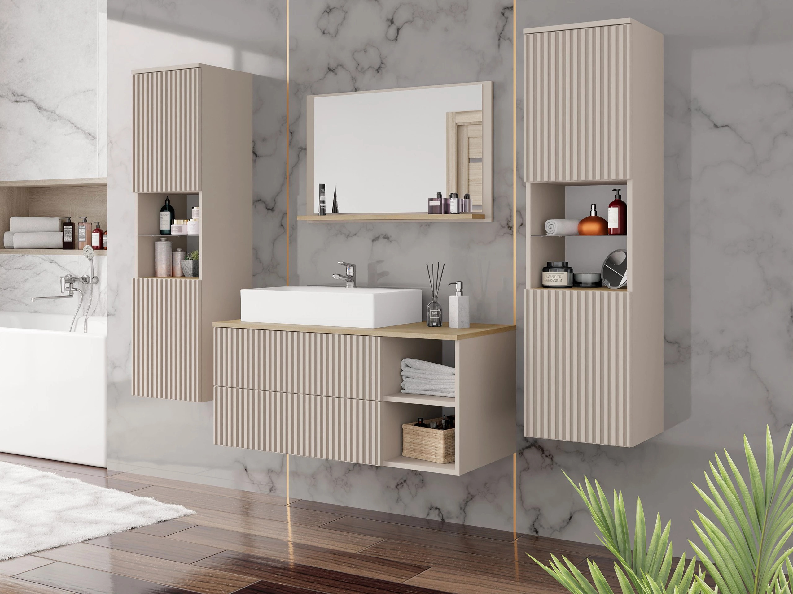 Wall-mounted bathroom cabinet Nauta (Cashmere + Cremona oak)