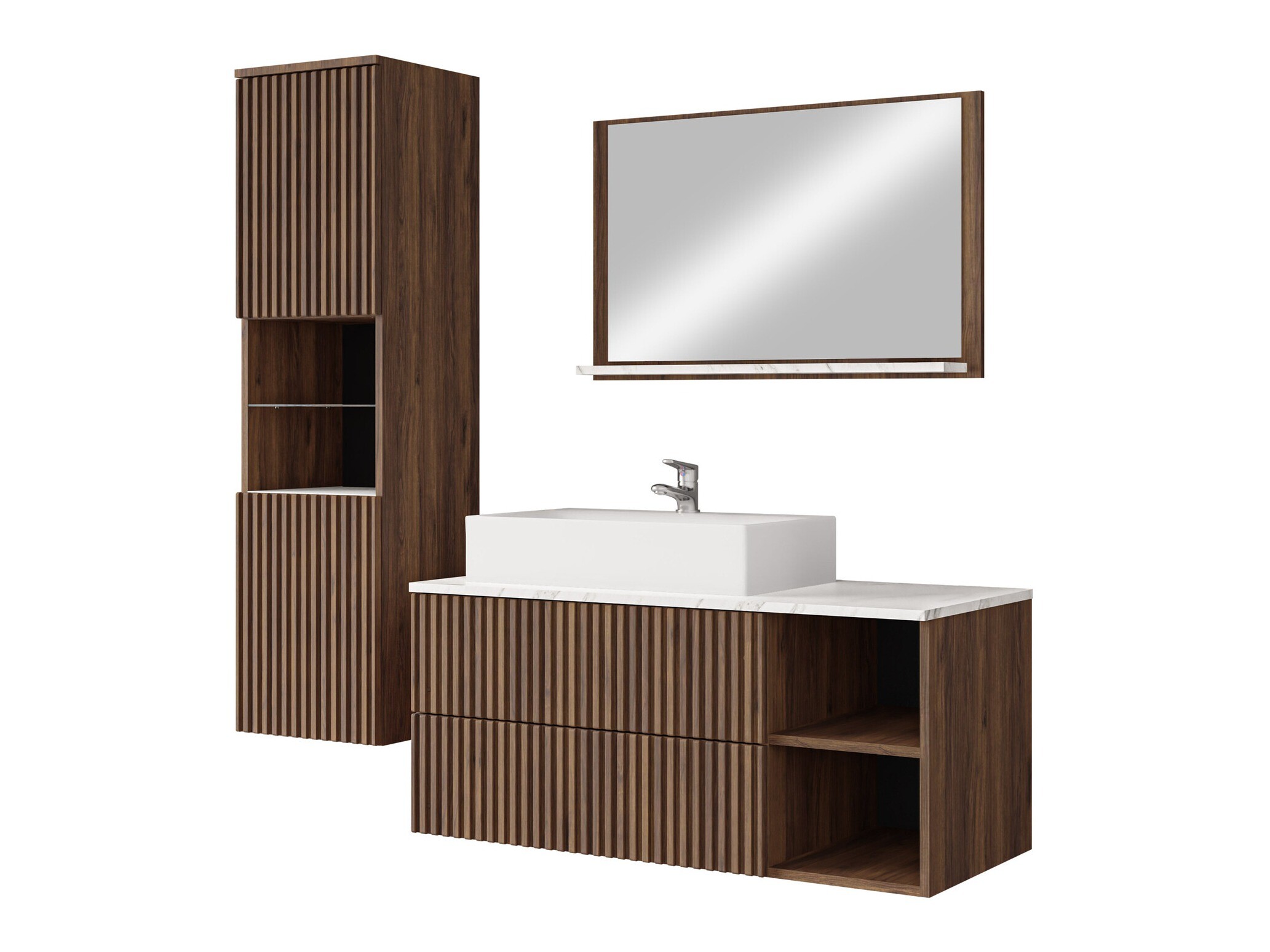Bathroom set Nauta I (Walnut + White marble)