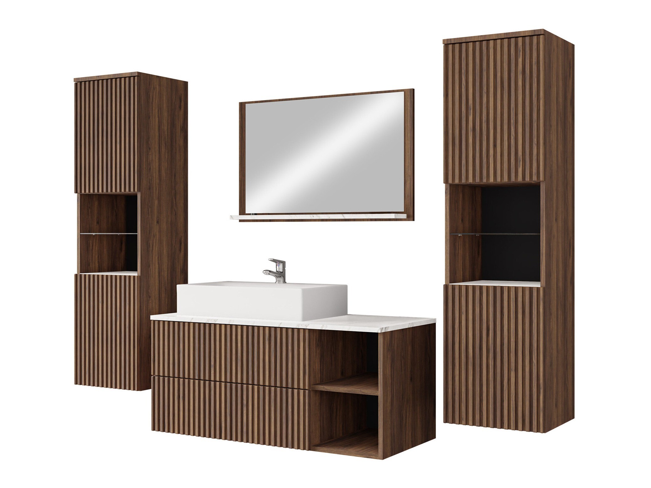 Bathroom set Nauta II (Walnut + White marble)
