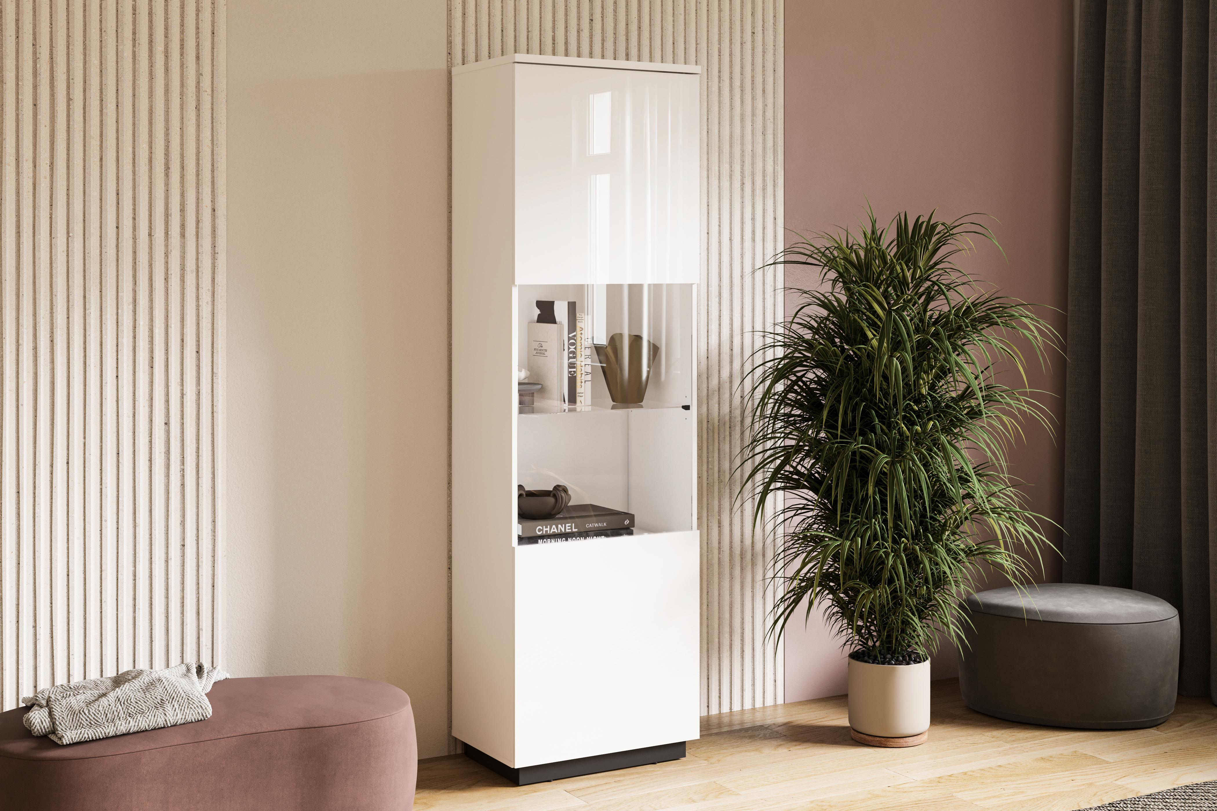 Bookcase Talevaro 101 (White + Glossy white)