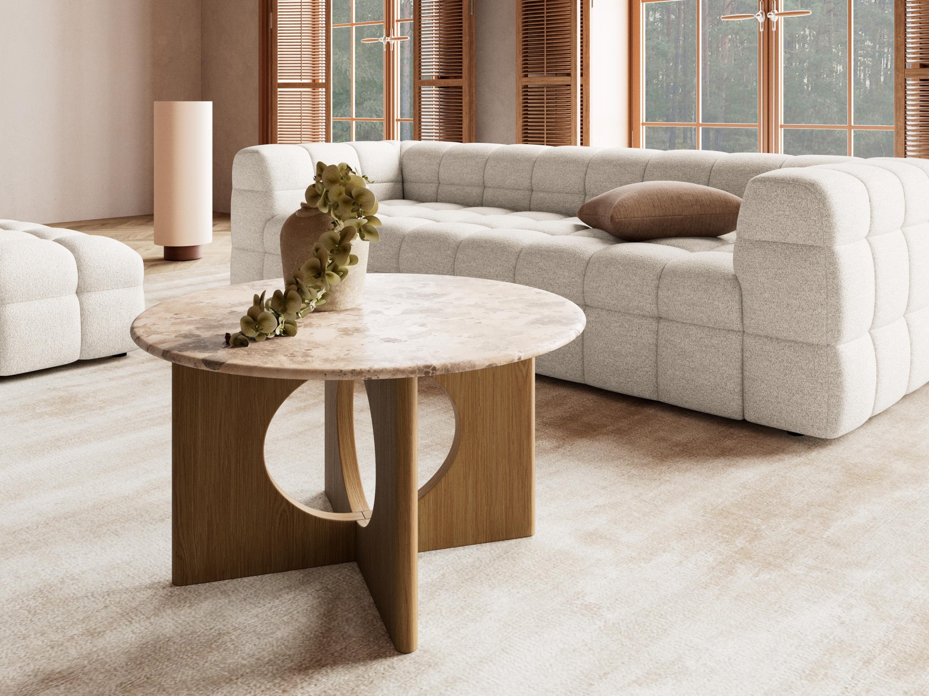 Coffee table Norsica 1112 (Light oak + Brown marble)