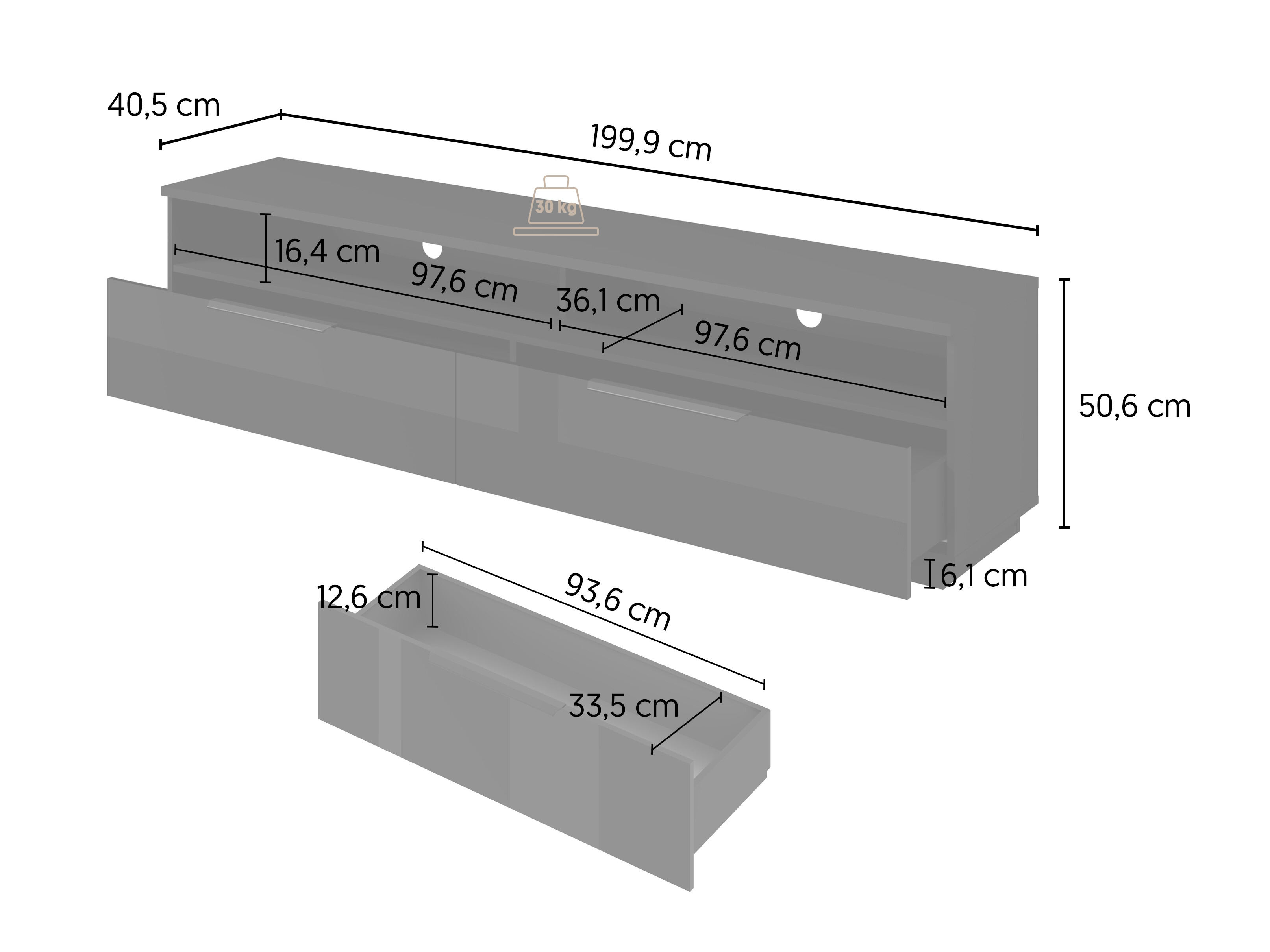 TV stand Talevaro 102 (Black + Glossy black)