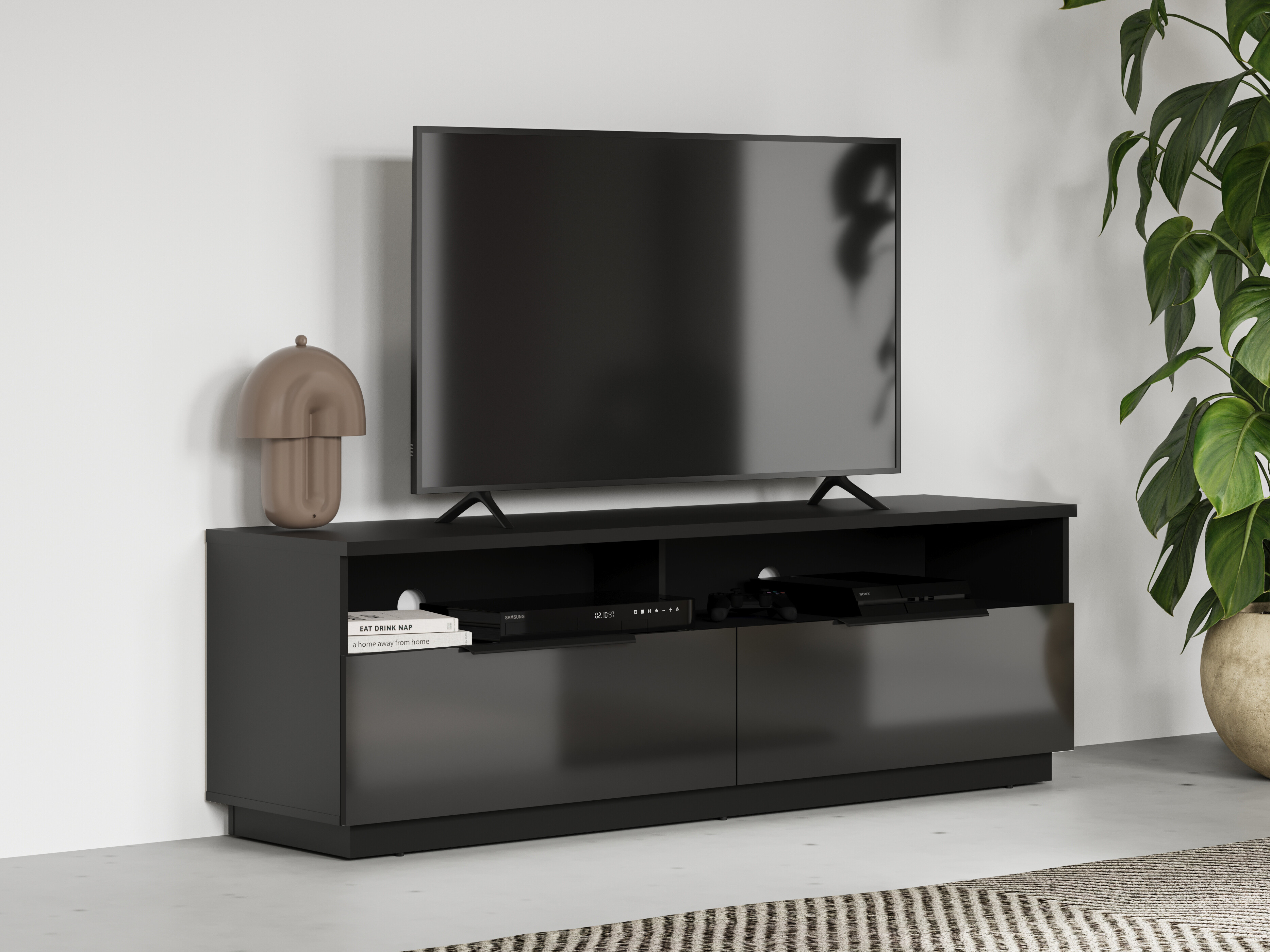TV stand Talevaro 103 (Black + Glossy black)