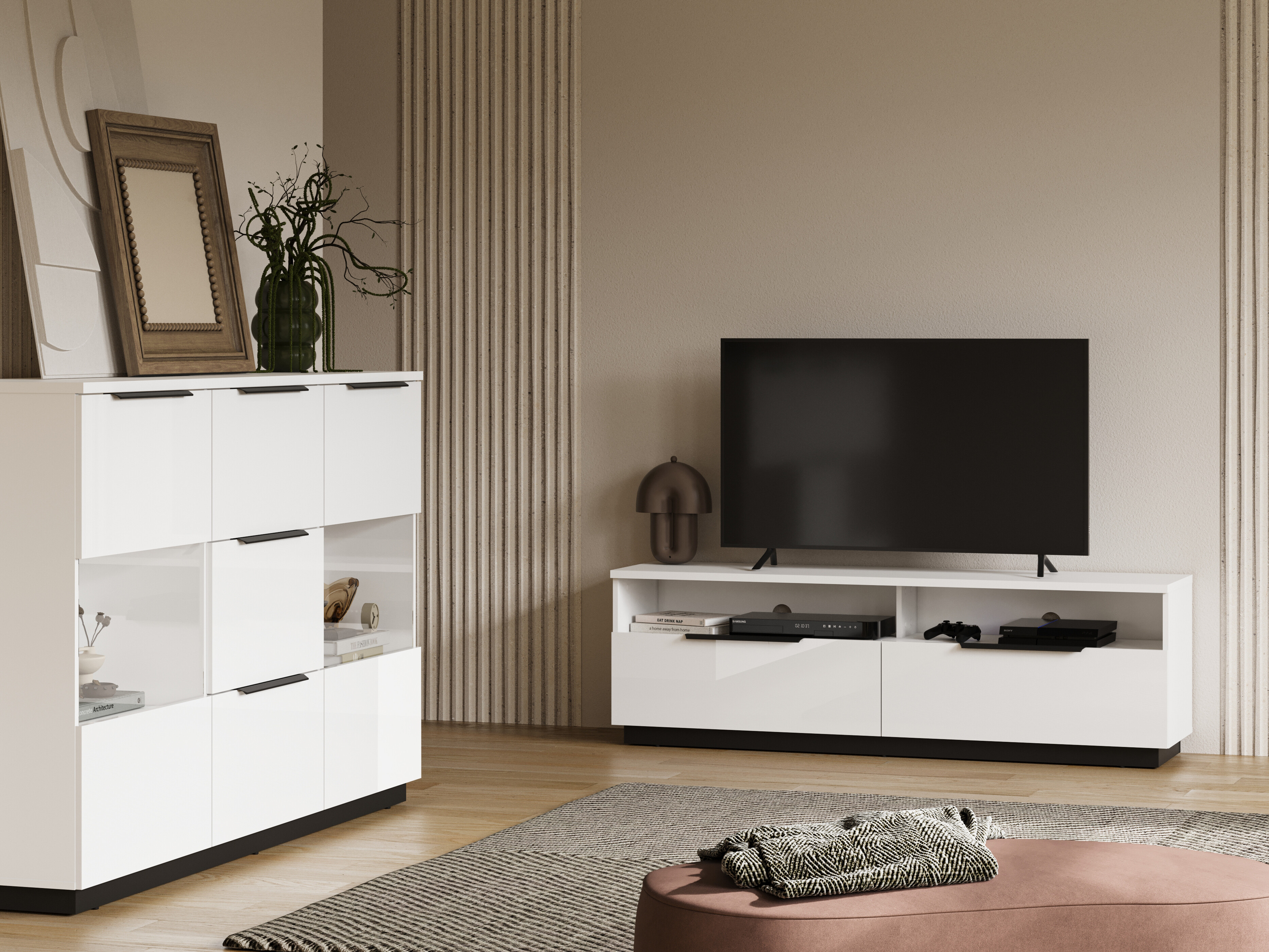 TV stand Talevaro 103 (White + Glossy white)