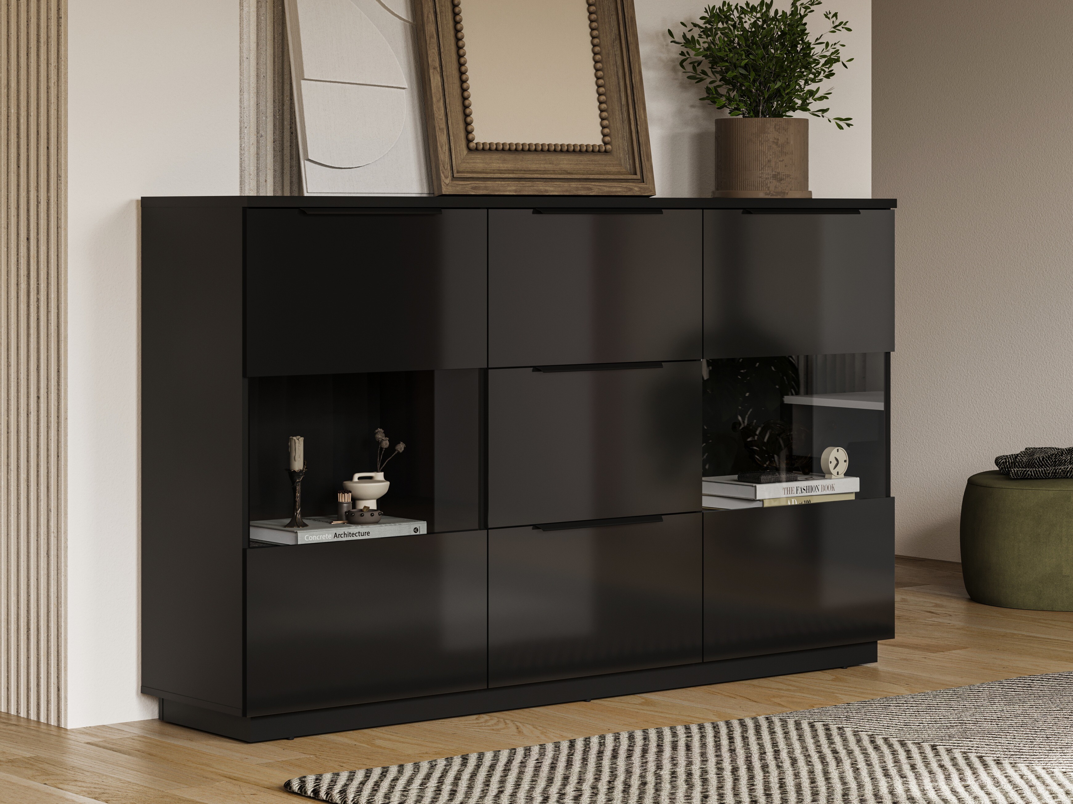 Chest of drawers Talevaro 105 (Black + Glossy black)