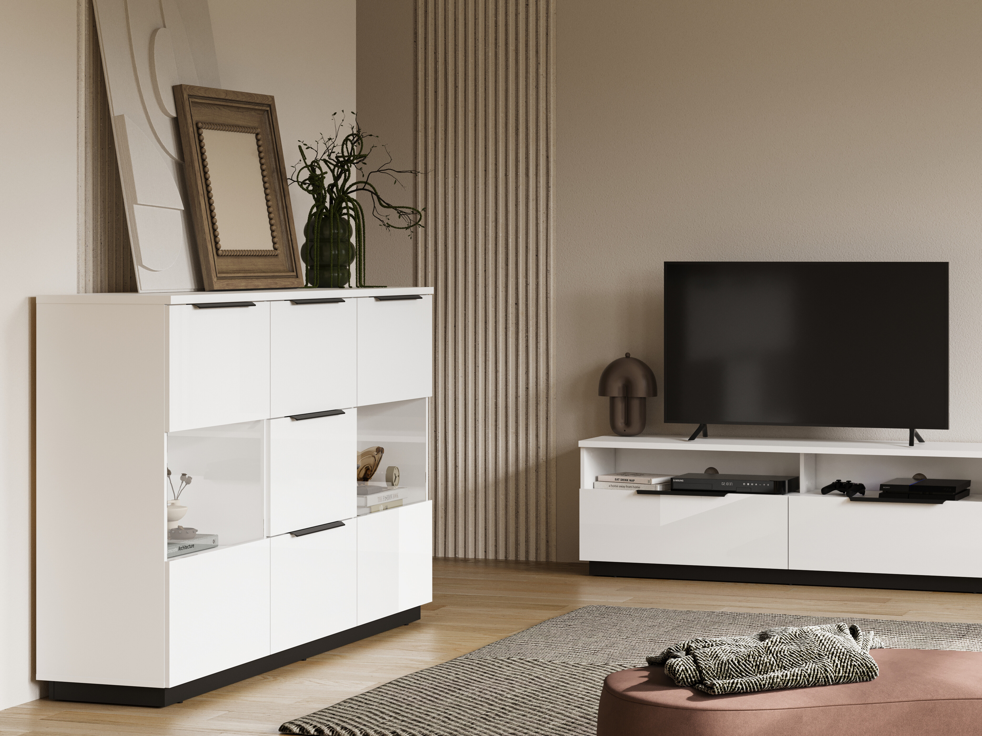 Chest of drawers Talevaro 105 (White + Glossy white)