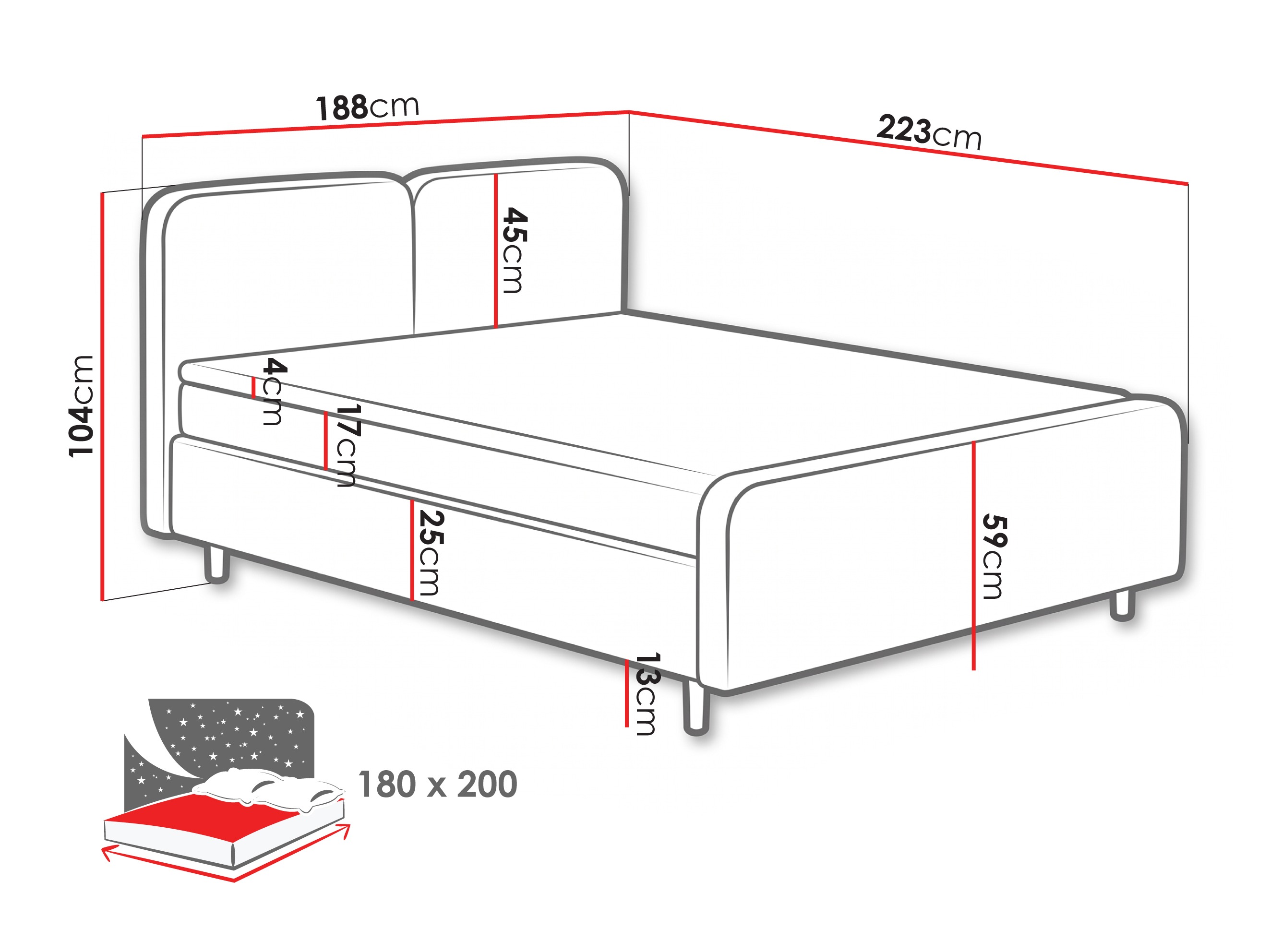 Continental bed Margate 130 (Tilia 90)