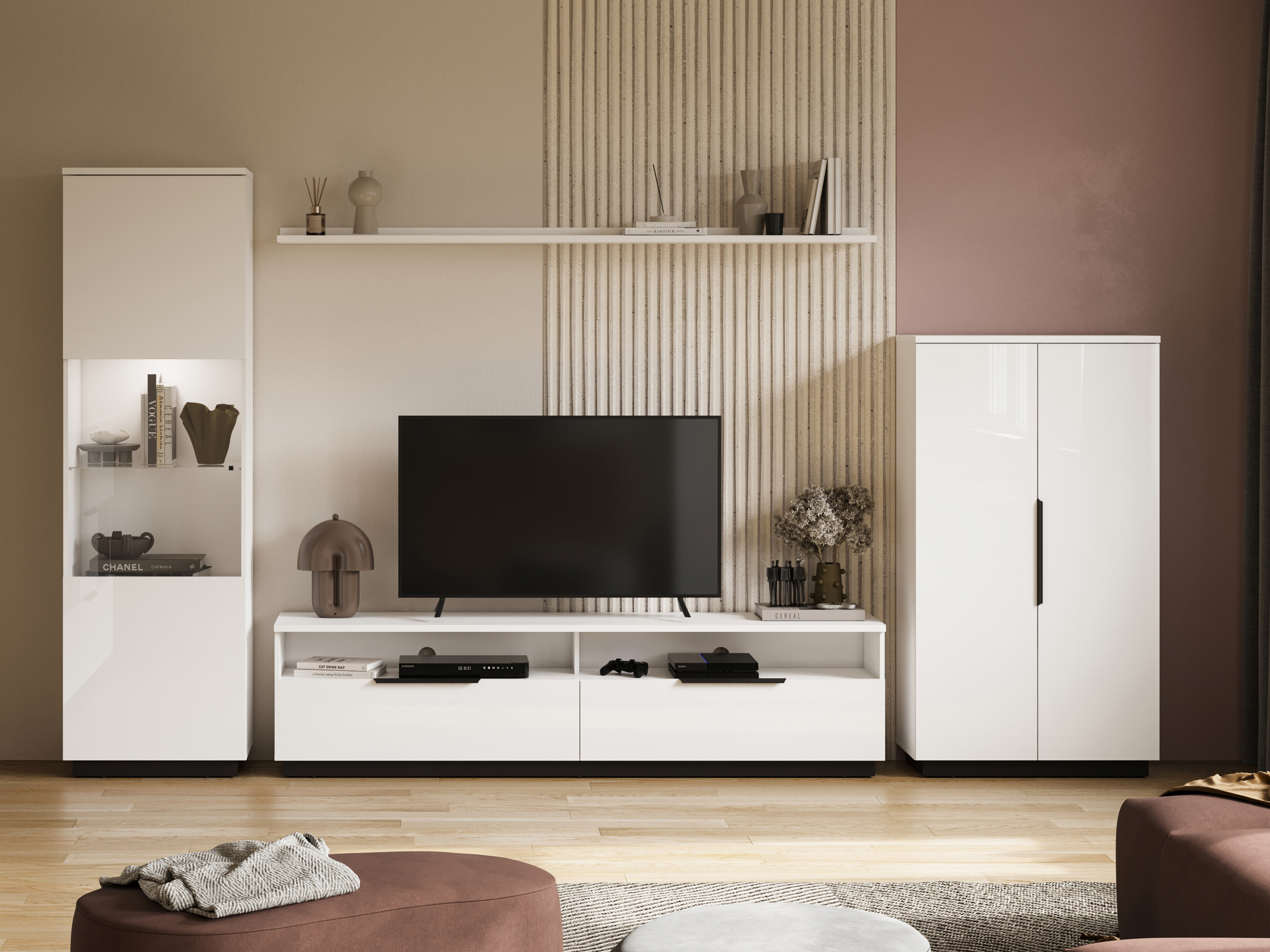 Living room set Talevaro 106 (White + Glossy white)