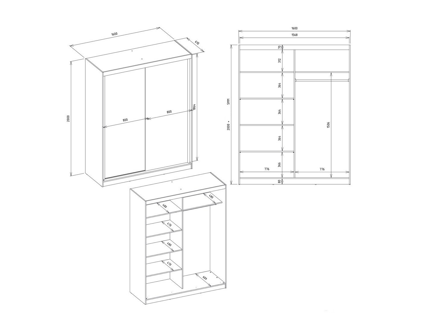 Wardrobe Mandeville 167 (Artisan oak + White)