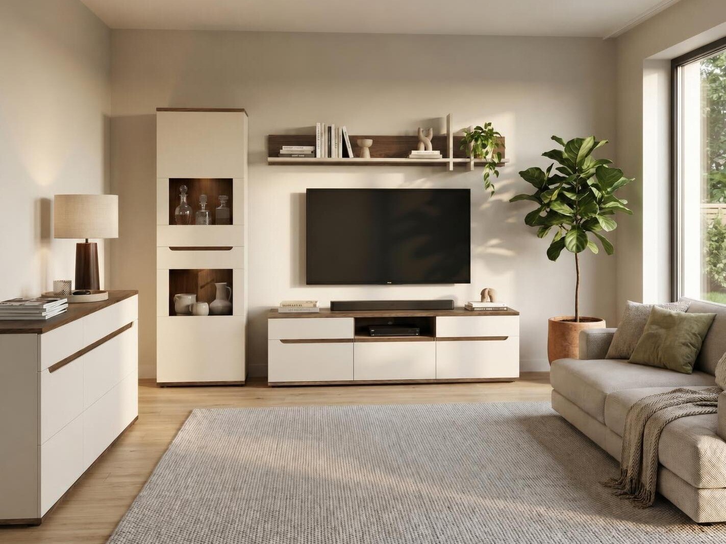 Wall shelf Deldori 111 (Cashmere + Walnut)