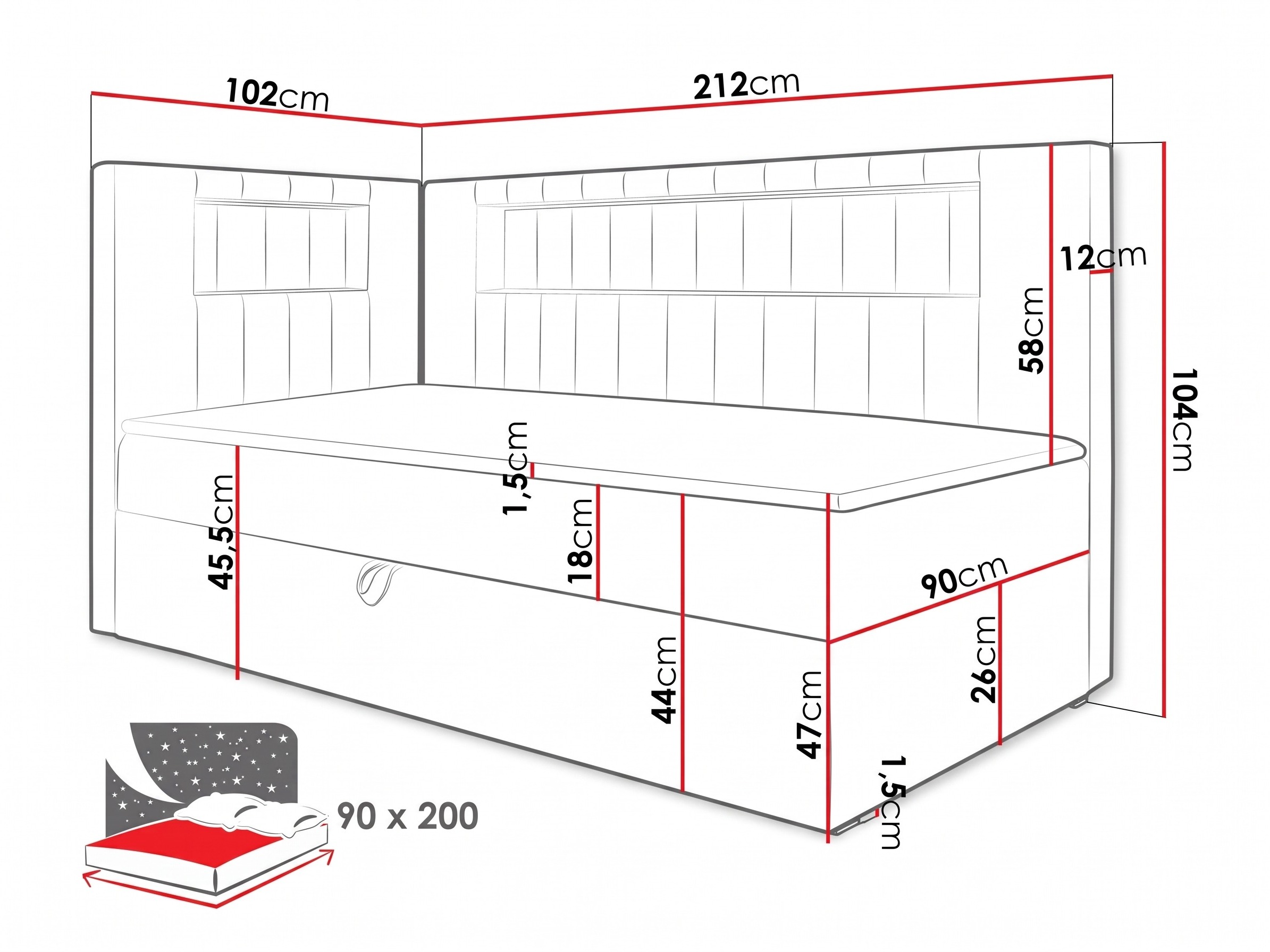 Continental bed Lucus VIII (Soft 017 + Fresh 37)