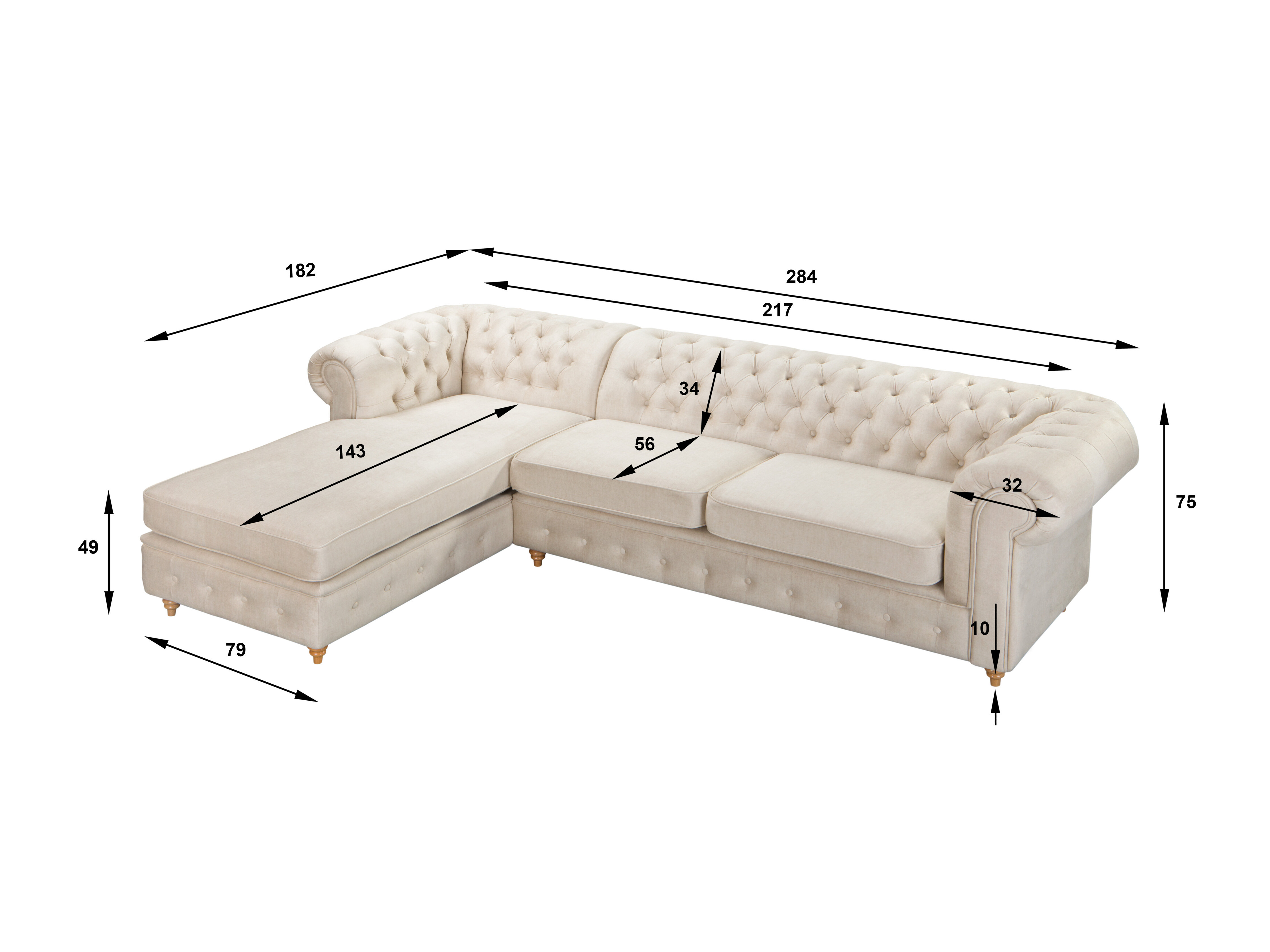 Chesterfield corner sofa Elitala 110 (Vogue 01)