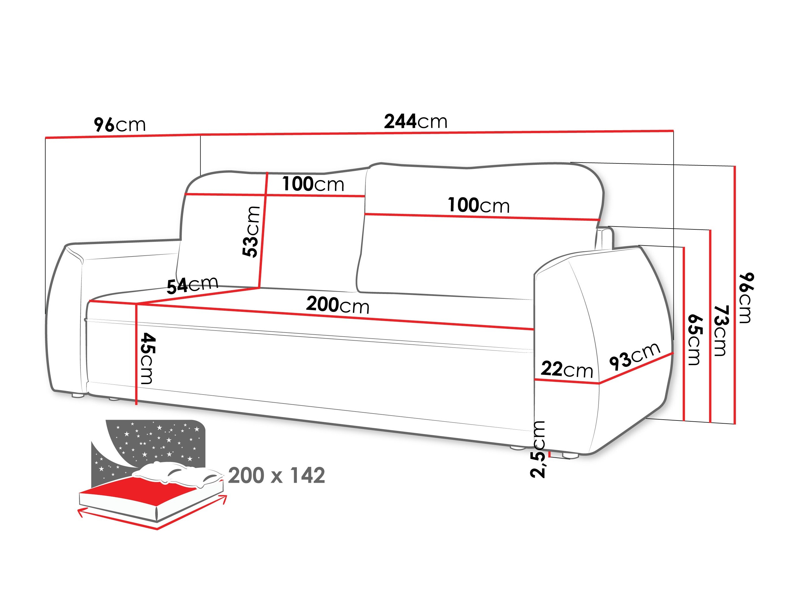 Sofa bed Vineland 174 (Lumo 40)