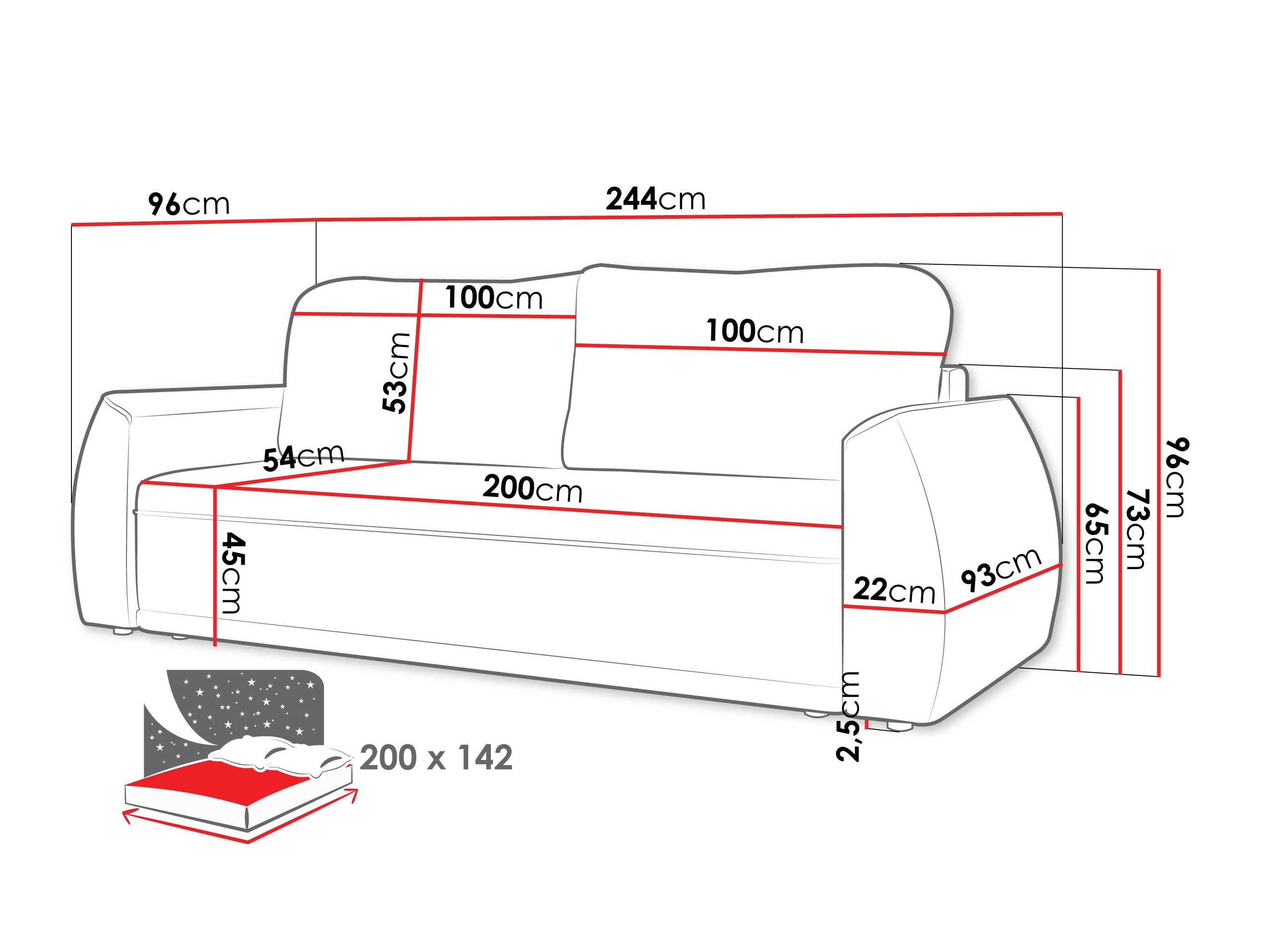 Sofa bed Vineland 174 (Lumo 65)