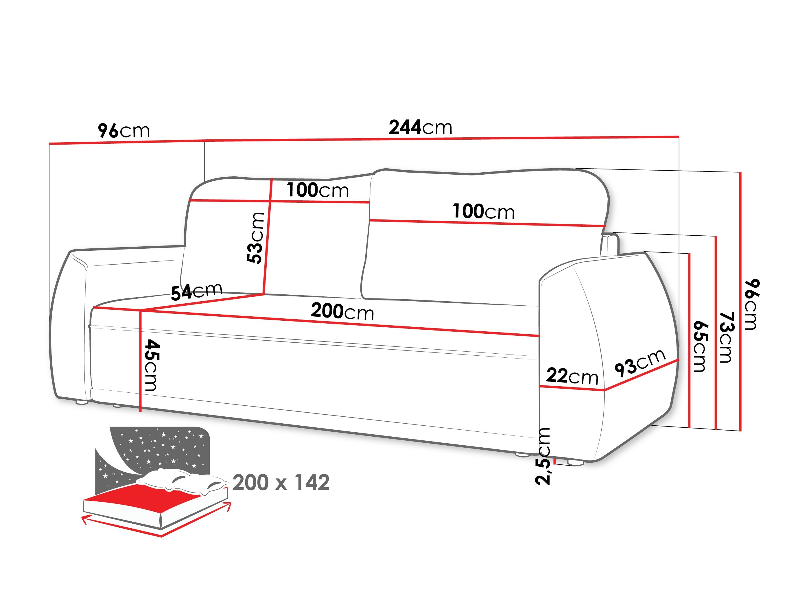 Sofa bed Vineland 174 (Margo 227.09)