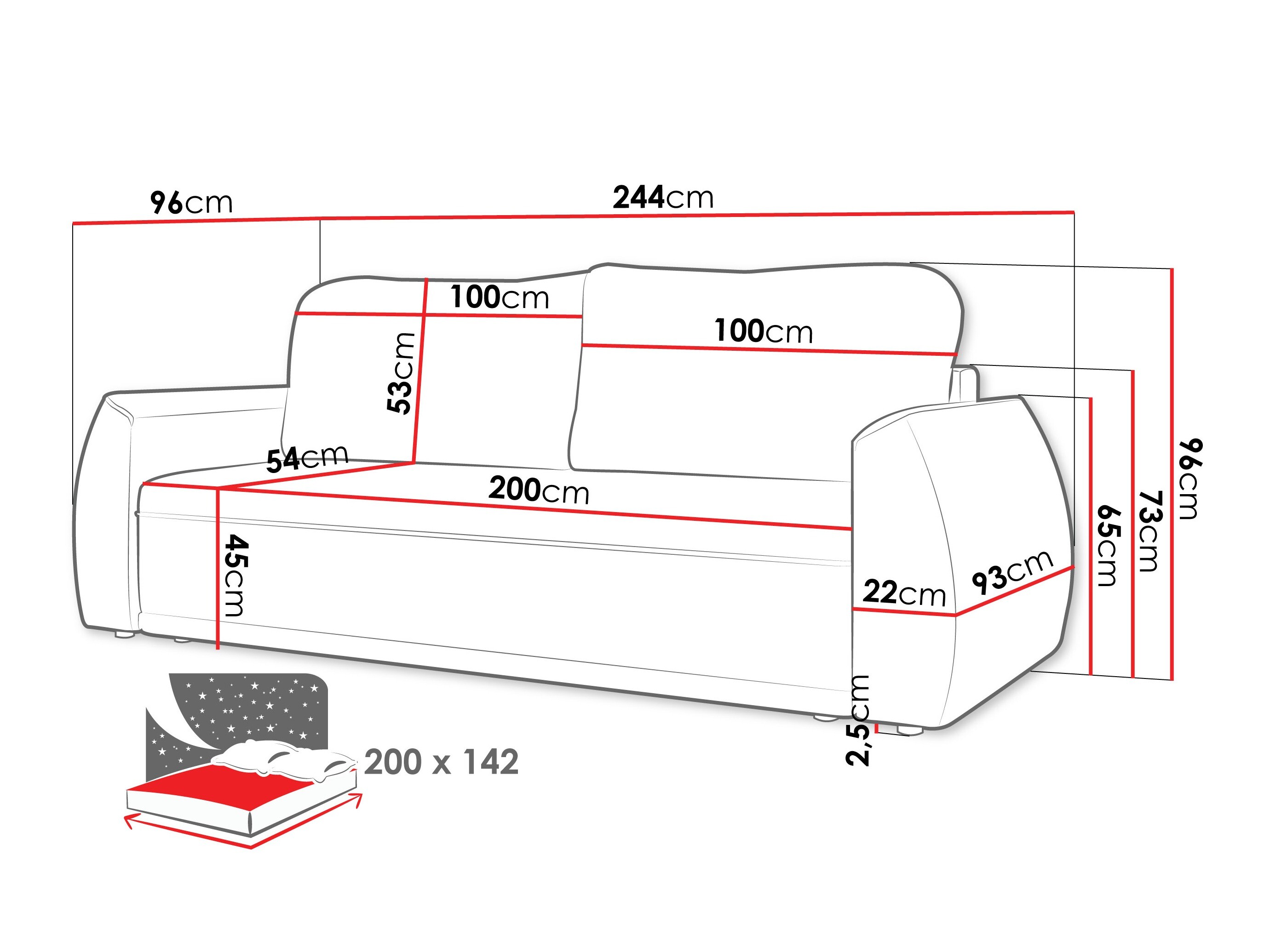 Sofa bed Vineland 174 (Margo 227.11)