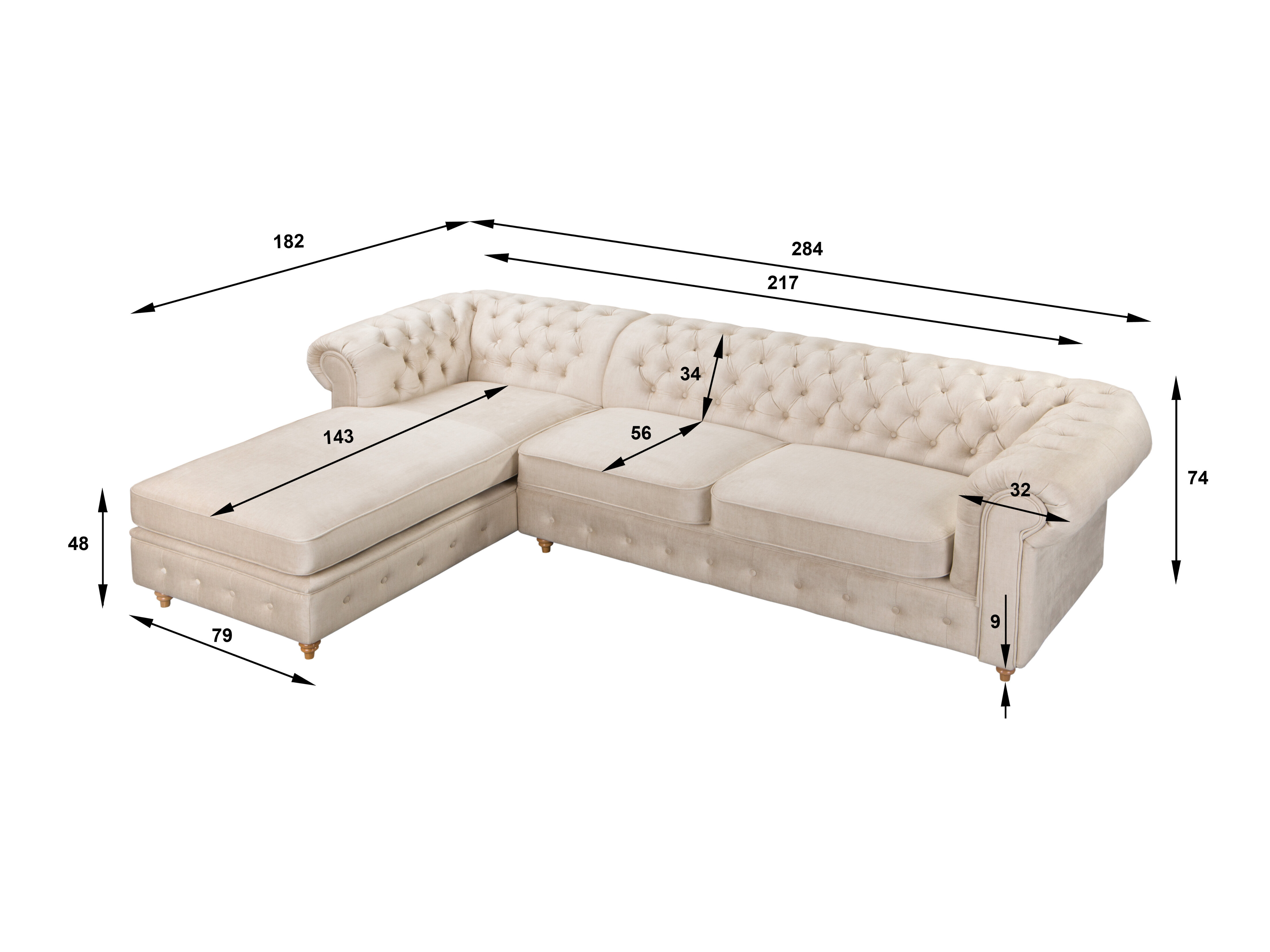 Chesterfield corner sofa Elitala 110 (Vogue 01)