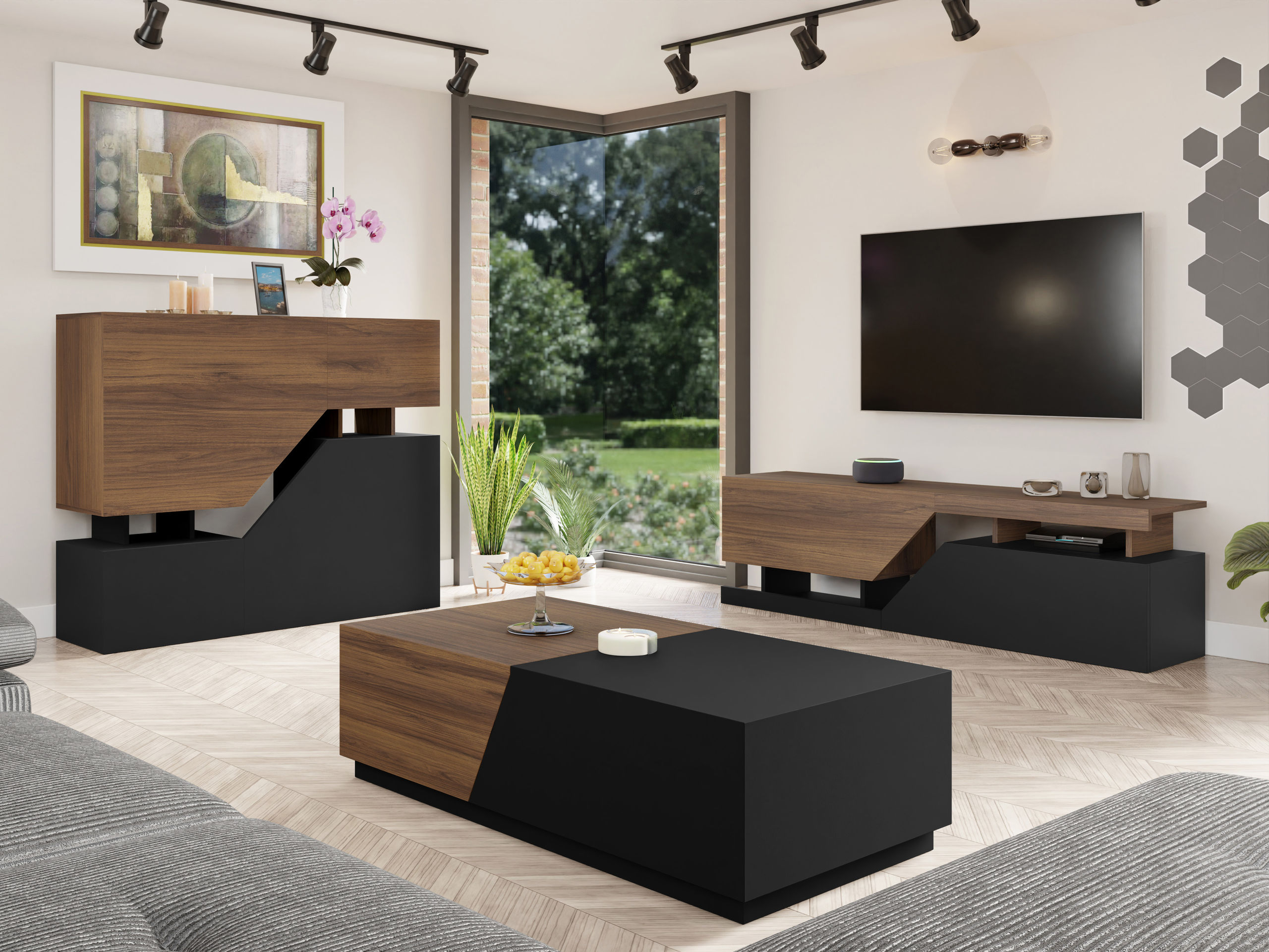 Living room set Comfivo Daldune I (Walnut + Black)
