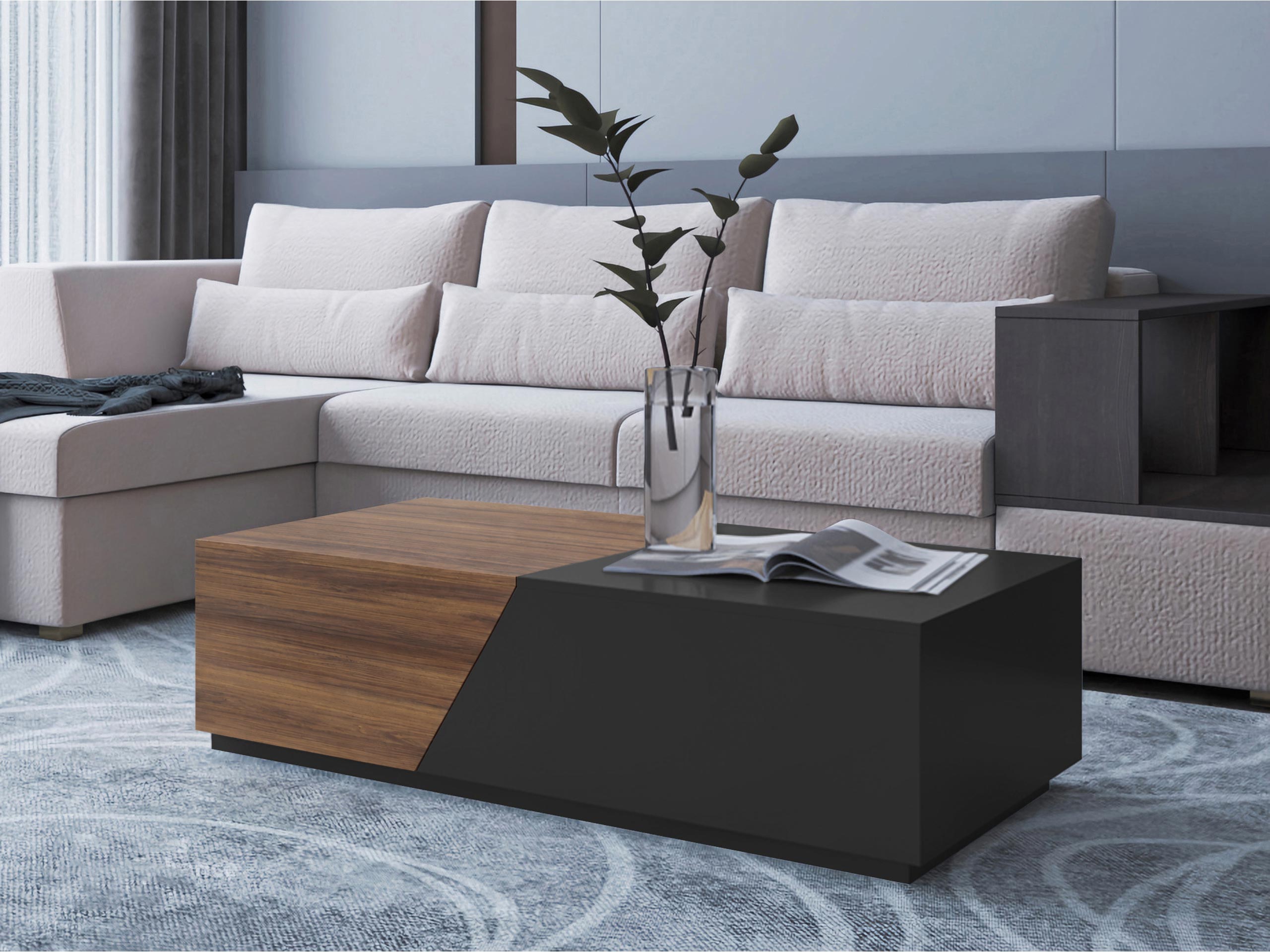 Transforming coffee table Comfivo Daldune (Walnut + Black)