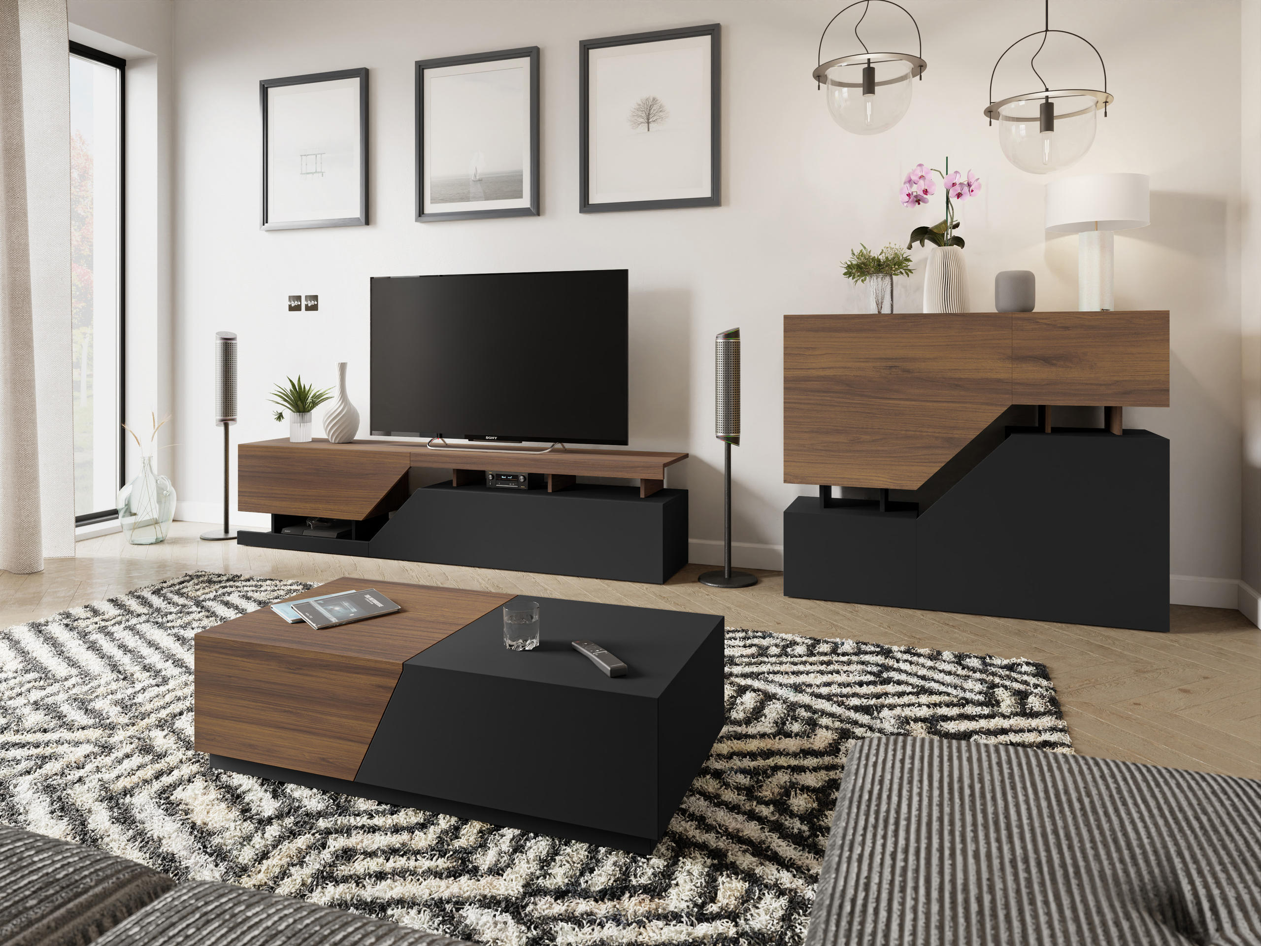 Transforming coffee table Comfivo Daldune (Walnut + Black)