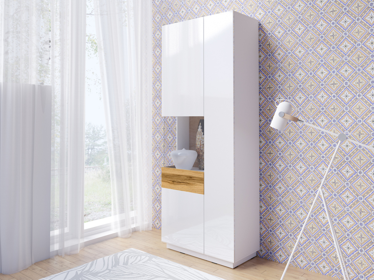Bookcase Livlore 100 (White + Glossy white + Wotan Oak)
