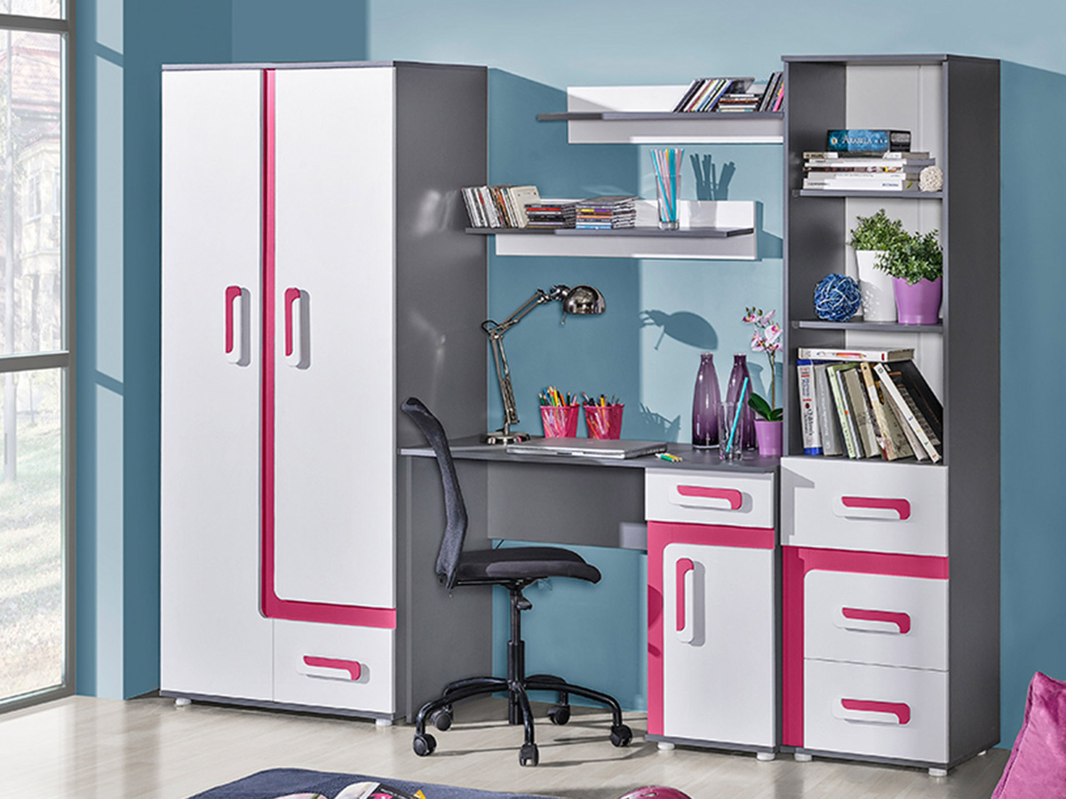 Children's room set Levtala 116 (Anthracite + White + Pink)