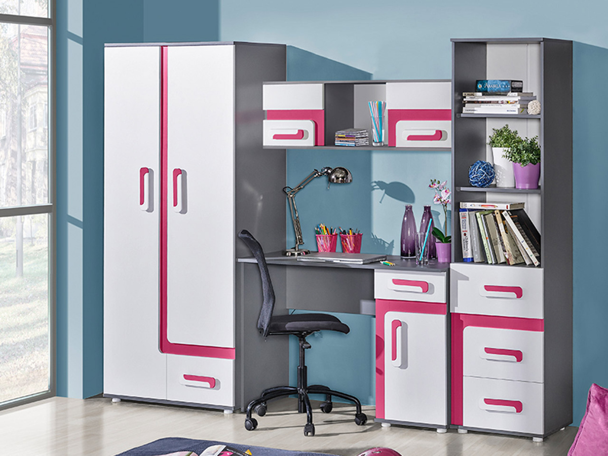 Children's room set Levtala 120 (Anthracite + White + Pink)