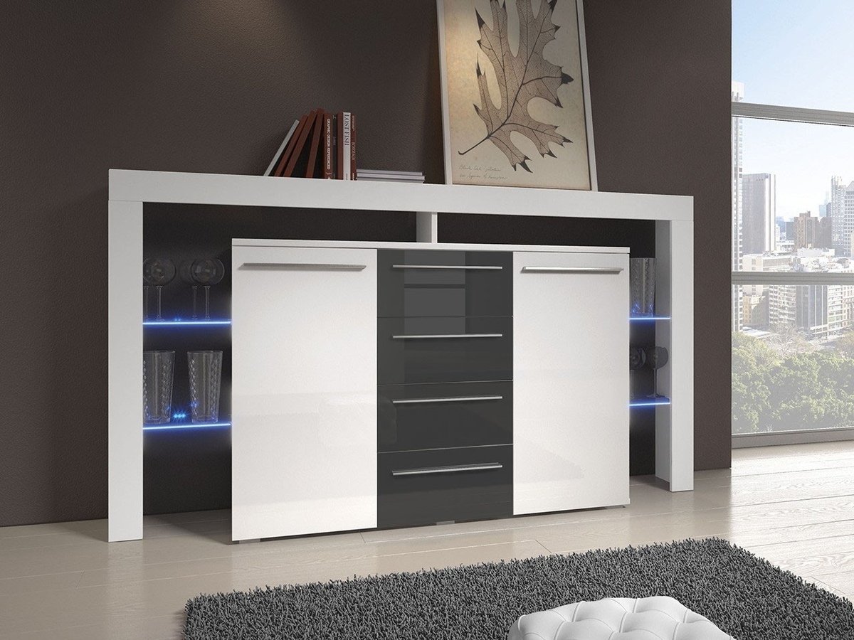 Chest of drawers Aestas (White + Gloss grey)
