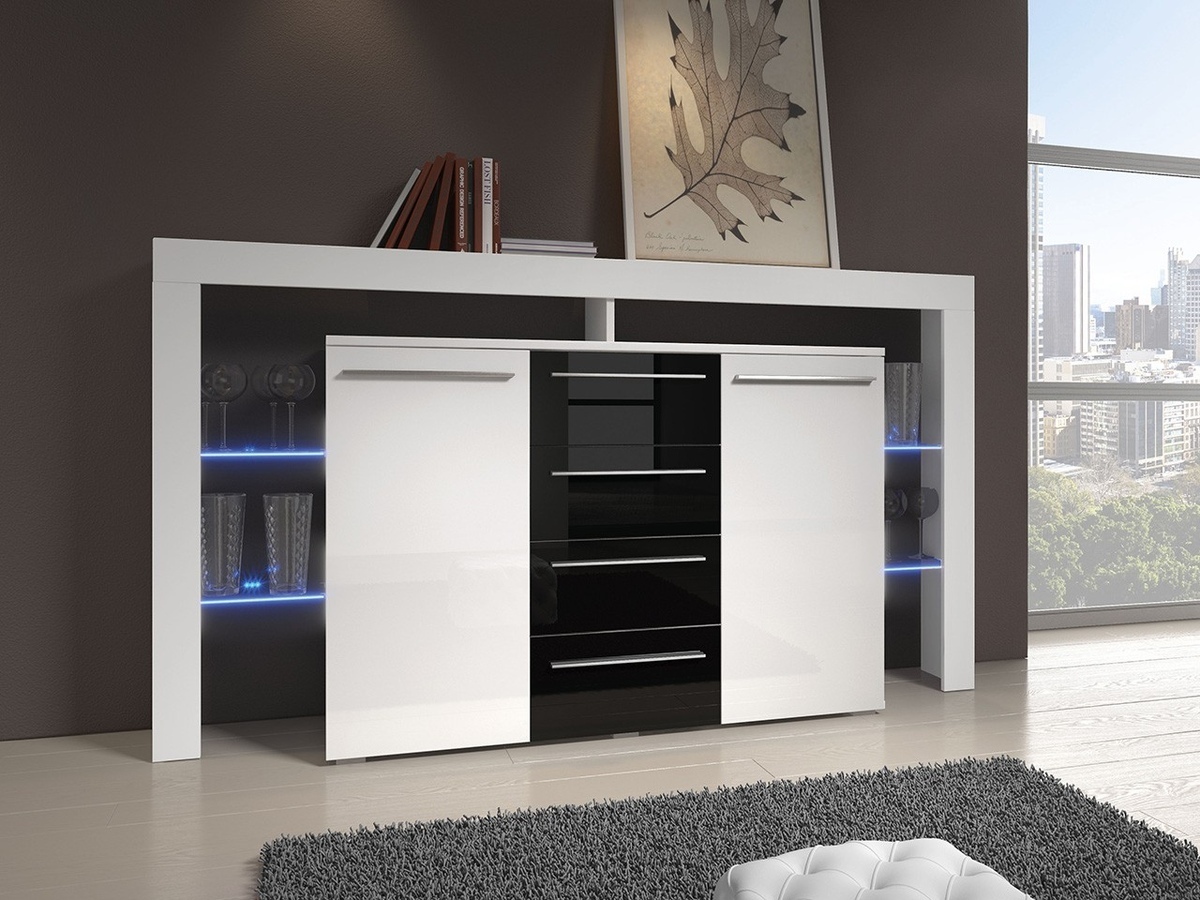 Chest of drawers Aestas (White + Glossy black)