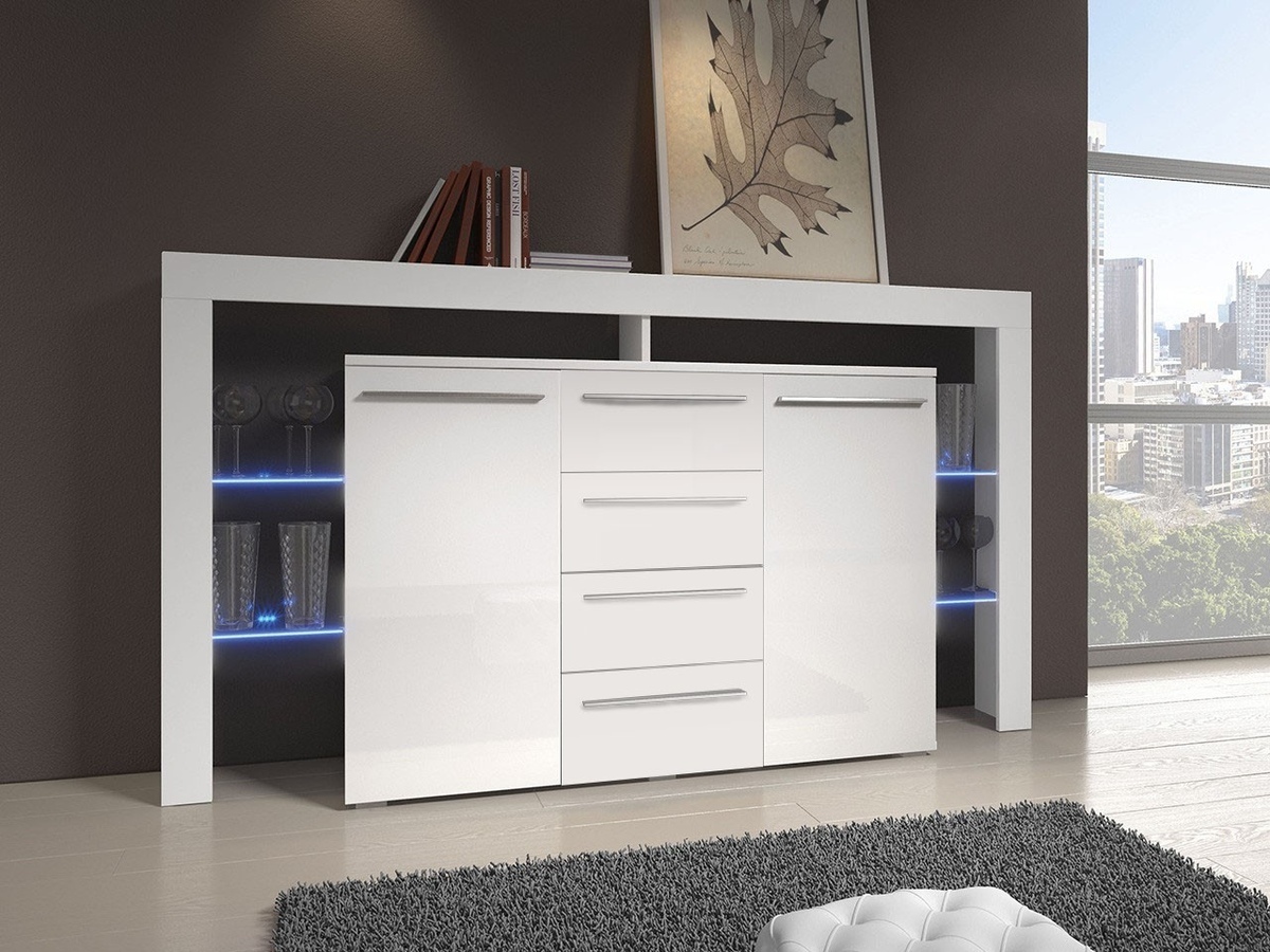 Chest of drawers Aestas (White + Glossy white)