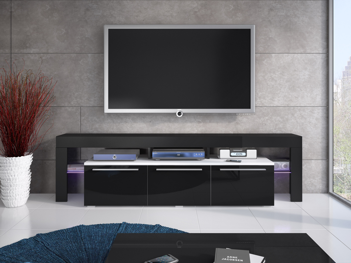 TV stand Arbor (White + Glossy black)
