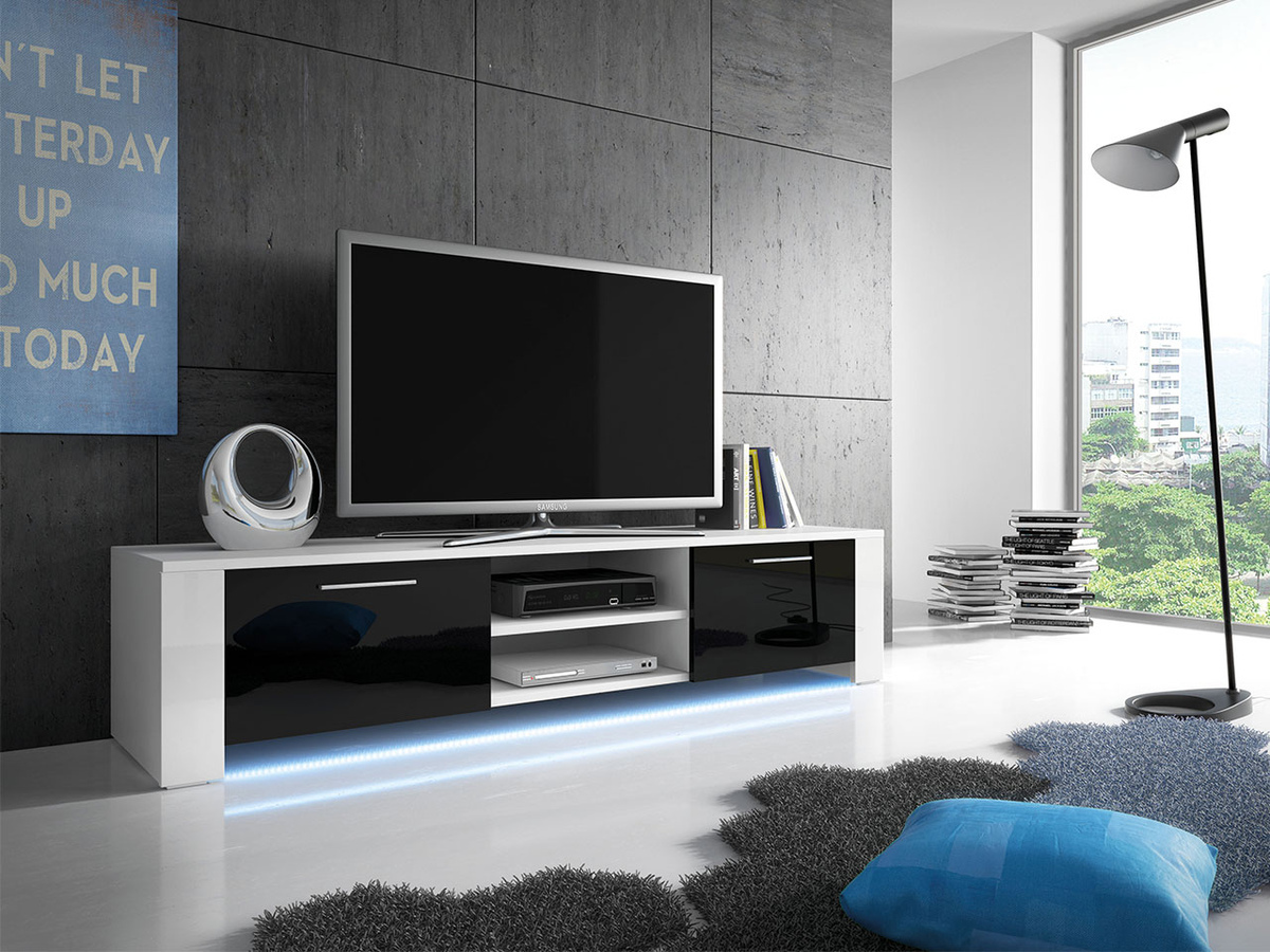 TV stand Uva II (White + Glossy black)