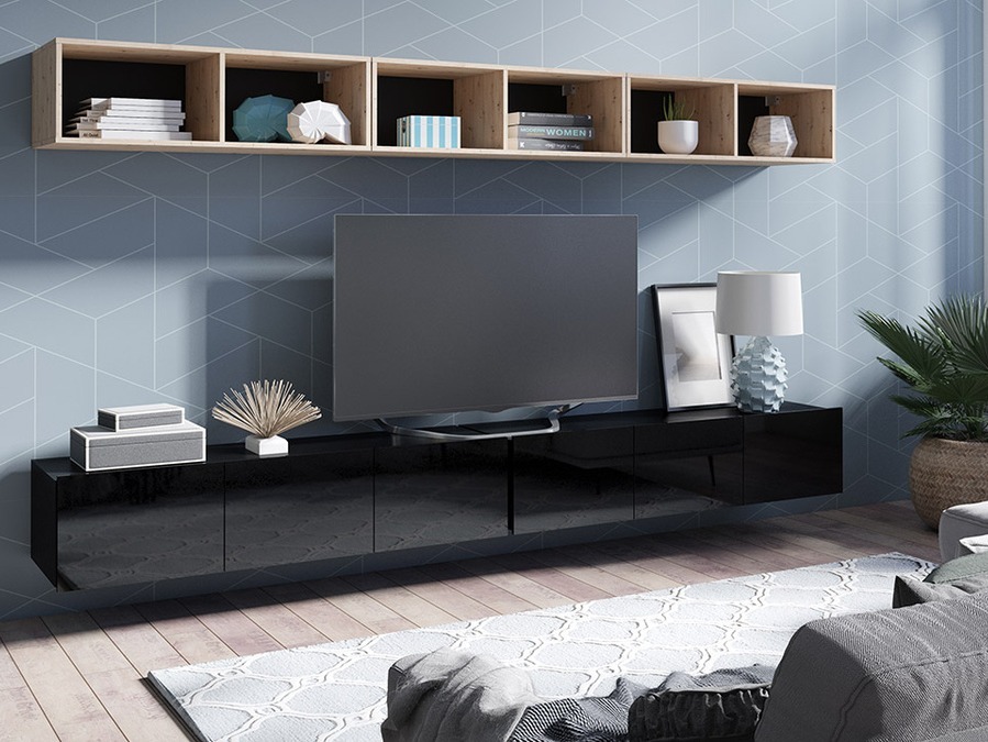 Living room set Remus XXXIII (Black + Glossy black + Artisan oak)